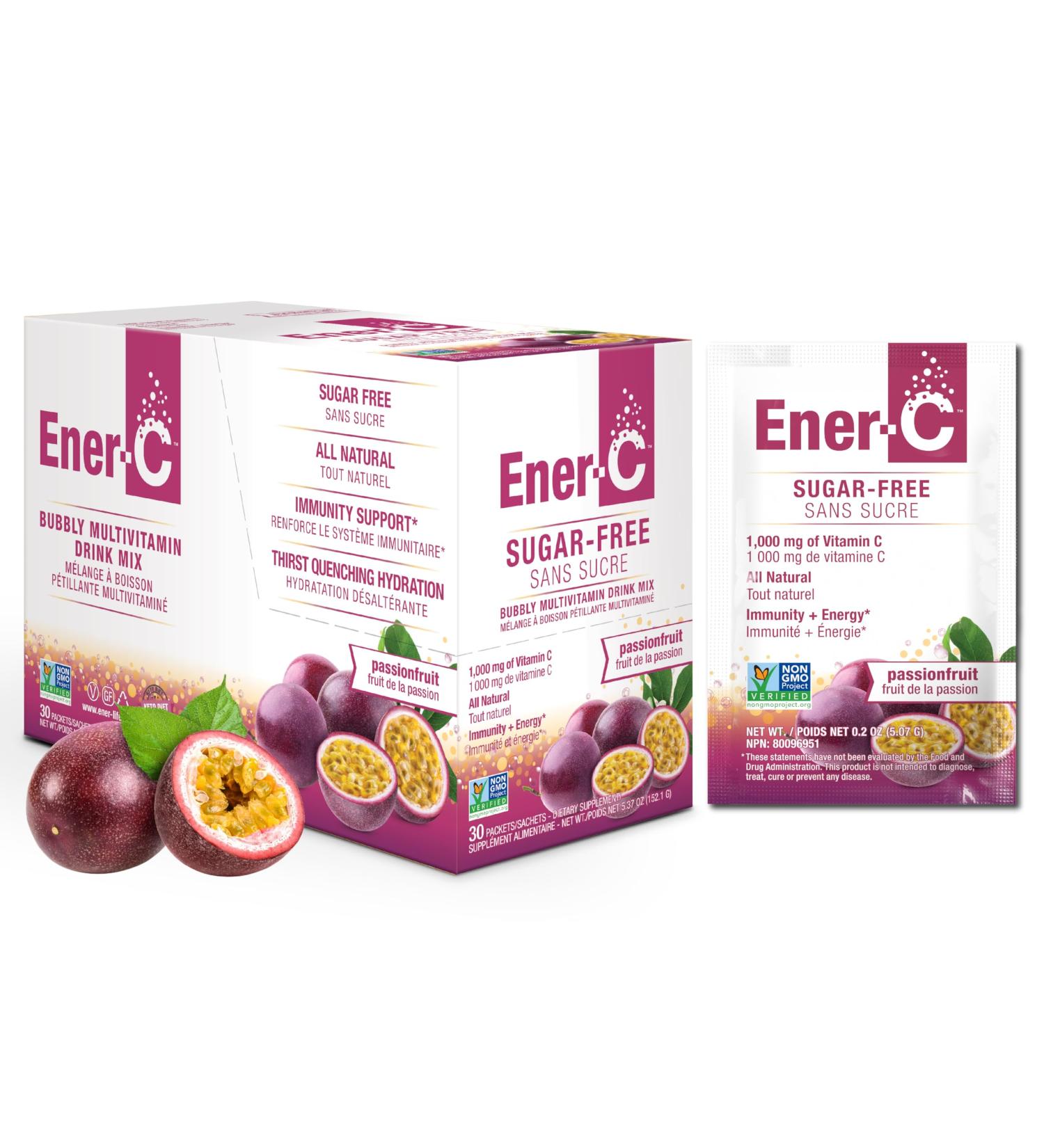 Ener-C Sugar Free Multivitamin Drink Mix - Vitamin Powder for Water Electrolytes Powder No Sugar Hydration Boost Packets Zero Sugar Vitamin C & B12 Supplement Liquid Mix - Passionfruit 30 Count Passion Fruit 9.2 Ounce  - Buy Online on GoSupps.com