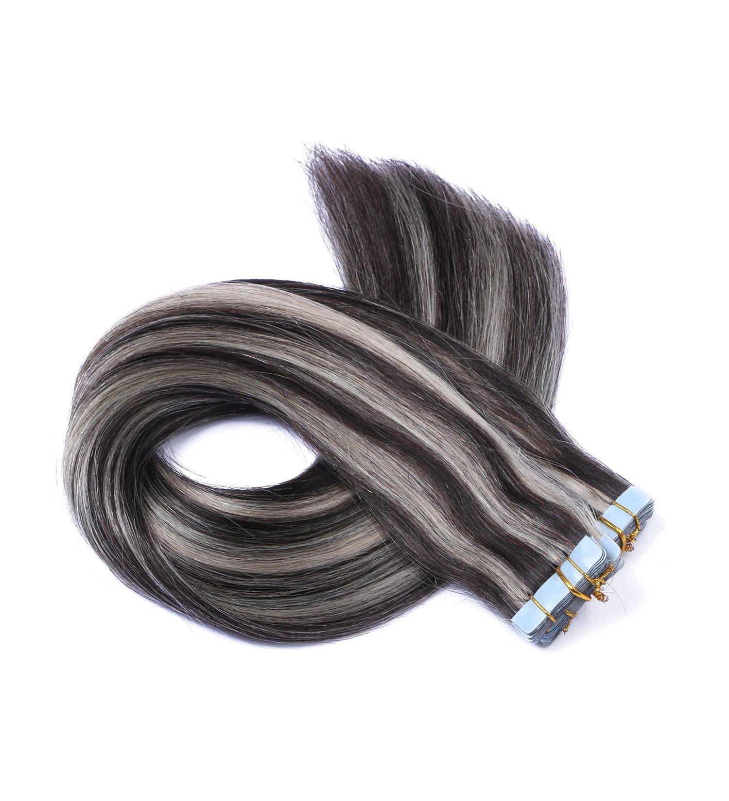 Premium Tape In Hair Extensions - #1B/Gray - 60cm - 30 Bricks - 100% Remy Real Hair - Novon Hair Extensions - Buy Online on GoSupps.com