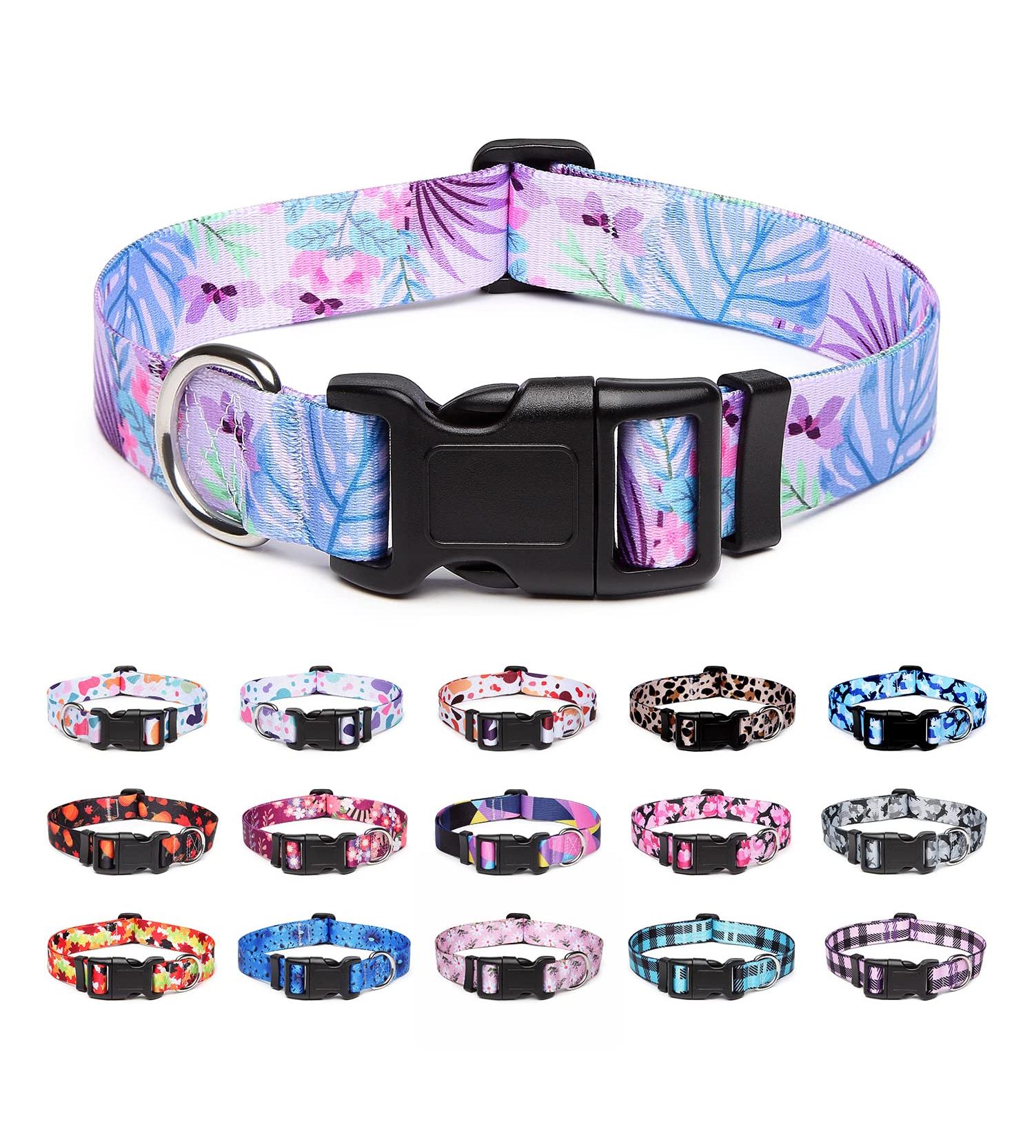 Suredoo Adjustable Dog Collar - Soft Nylon for Small & Medium Dogs - Purple Flowers (L 38-63 cm) - Buy Online on GoSupps.com