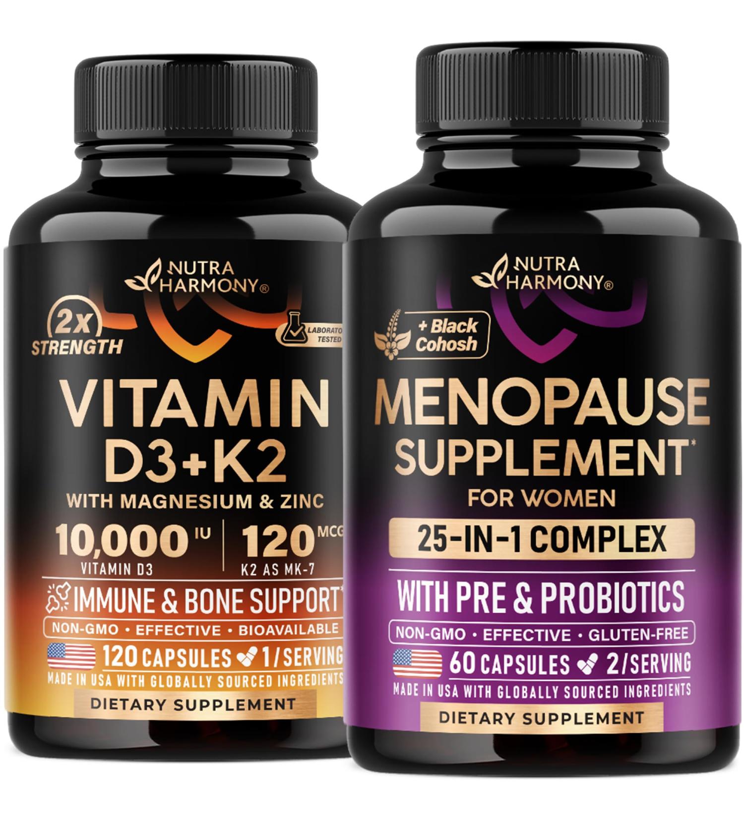 NUTRAHARMONY Vitamin D3 K2 Capsules & Menopause Supplement