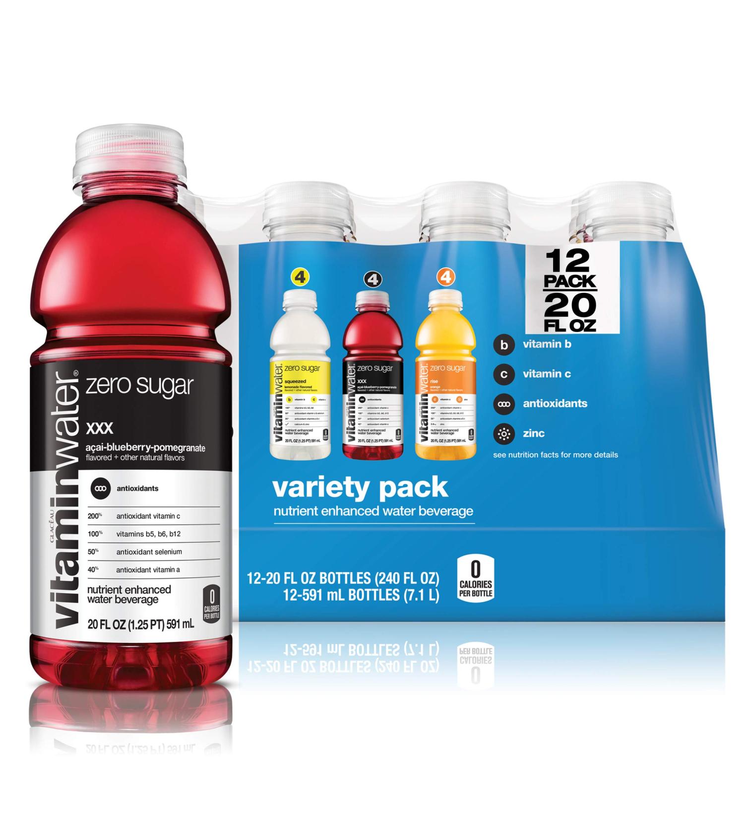 VitaminWater ZERO Sugar Variety Pack | Nutrient Enhanced Flavored Water with Vitamins, Antioxidants & Electrolytes | 20 fl oz Bottles (12 Pack) - Buy Online on GoSupps.com