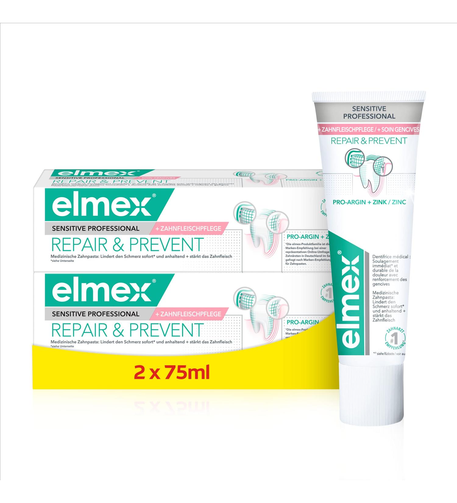 Elmex Sensitive Professional Toothpaste Repair & Prevent 2x75ml - Medical Dental Care for Immediate Protection Against Pain & Gum Issues - Buy Online on GoSupps.com
