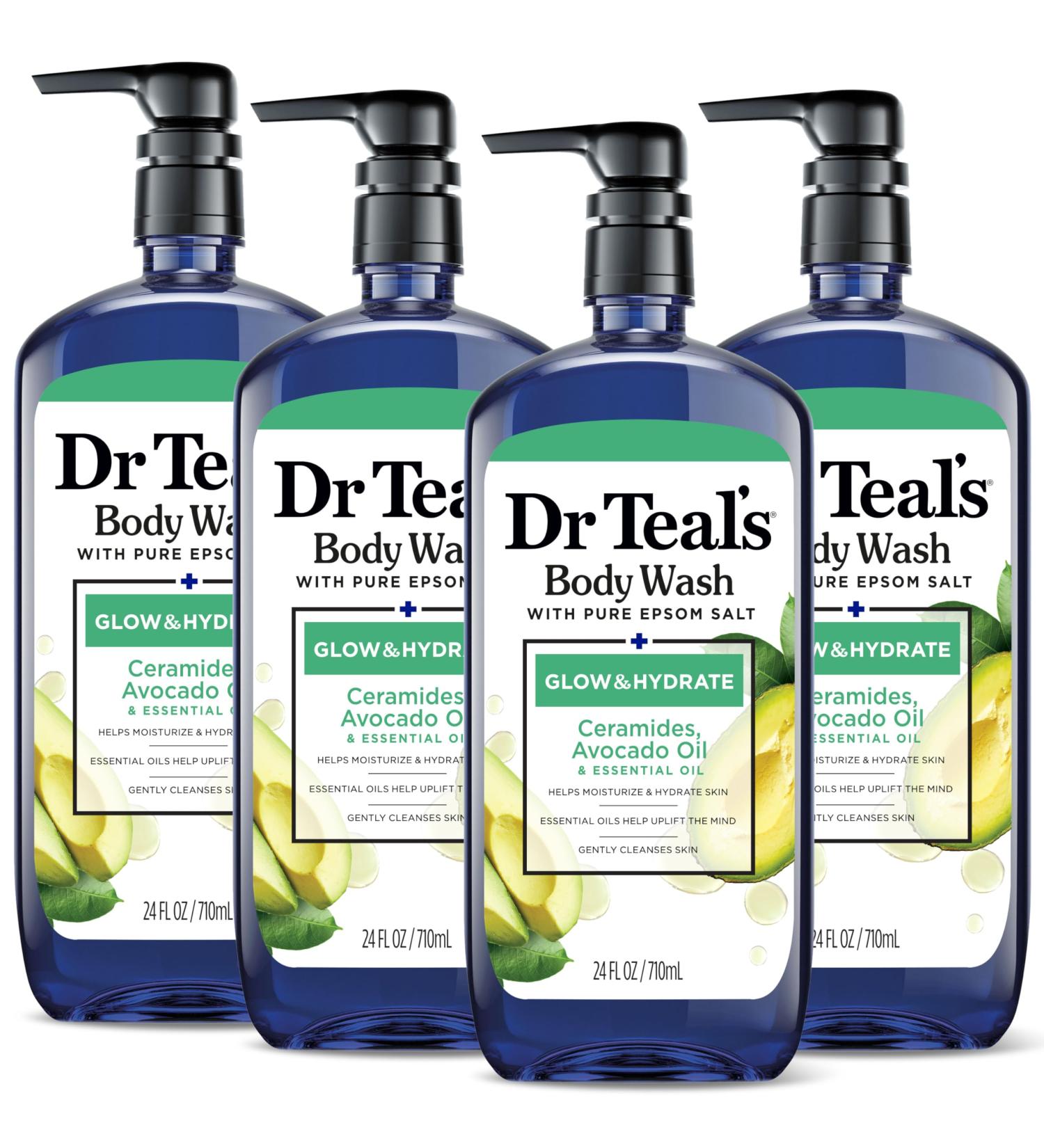 Dr Teal's Teal's Body Wash with Pure Epsom Salt Glow & Hydrate with Avocado 24 fl oz (Pack of 4) - Buy Online on GoSupps.com