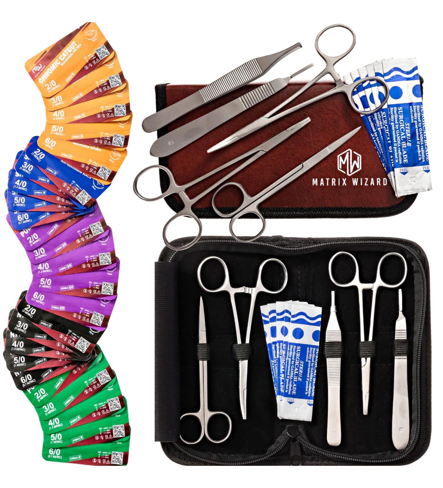 Suture Threads with Needle - 25 Mixed Dissolvable and Non-Dissolvable, 12 Tool Kit - Ideal for Camping, Survival, Military Tactical, Clinic Rotation, Hiking Safety - 37PK - Buy Online on GoSupps.com