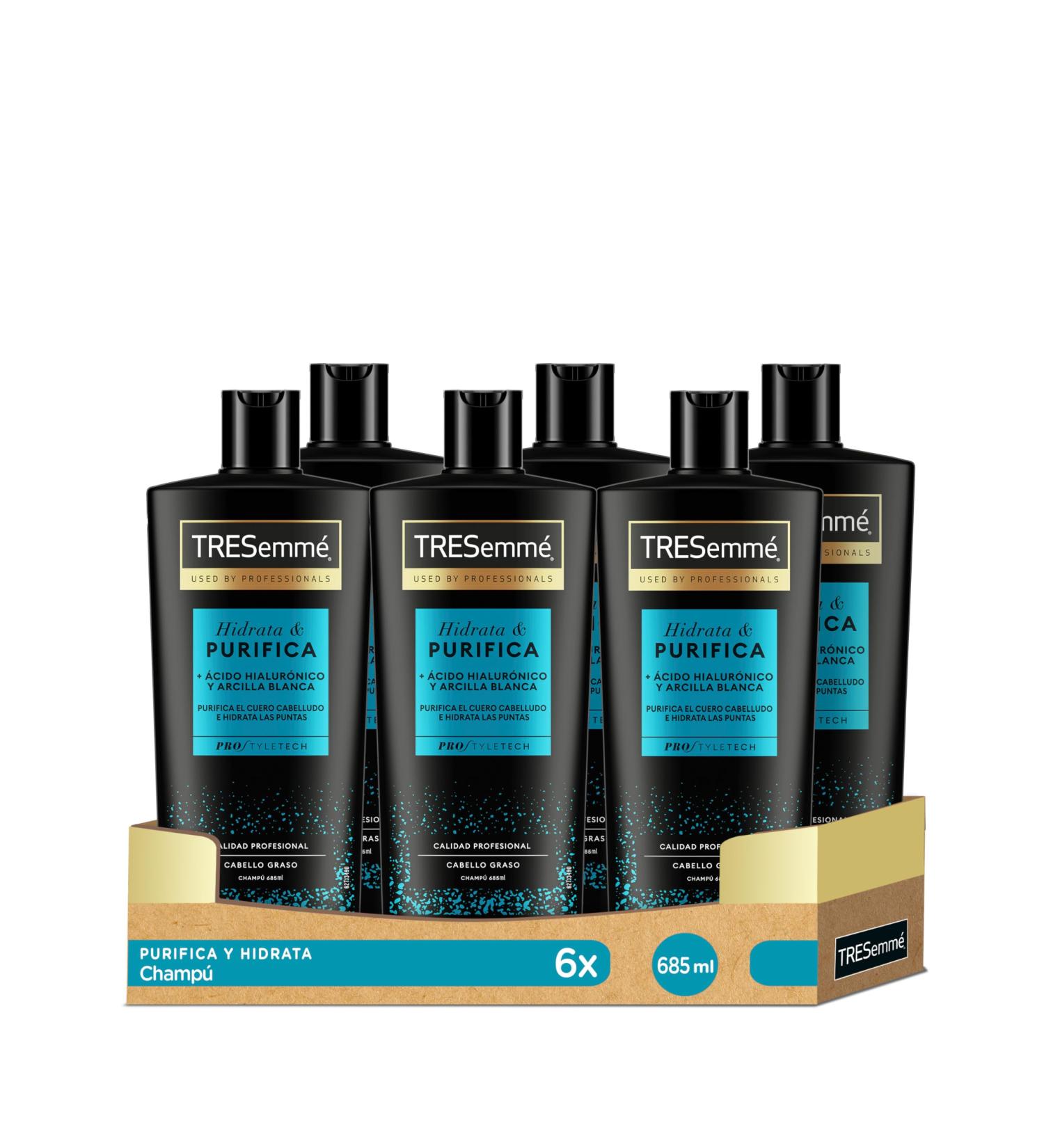  TRESemm TRESemm 6 x 690ml Moisturising and Purifying Shampoo for Oily Hair with Hyaluronic Acid and White Clay - Buy Online on GoSupps.com