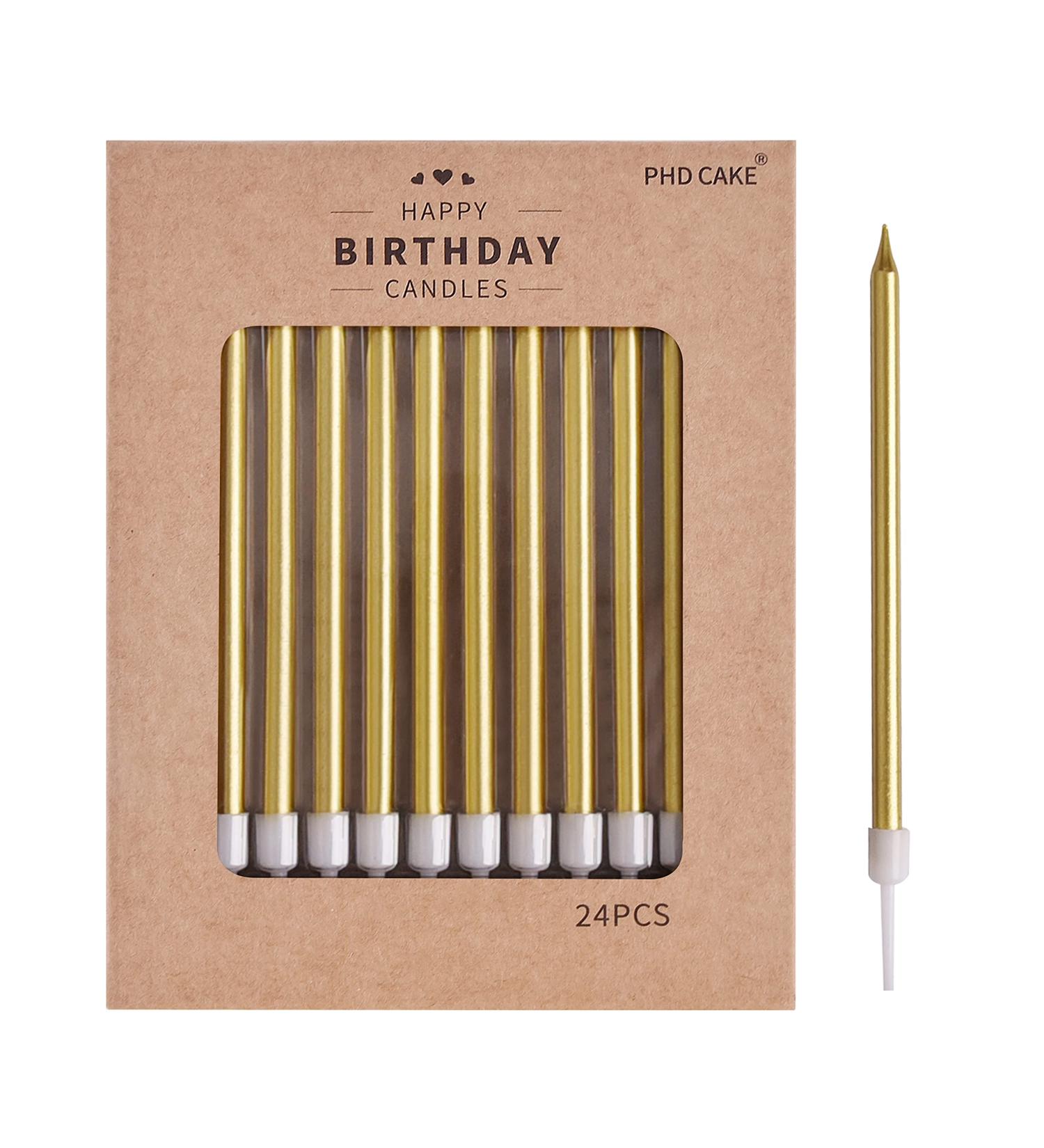 24-Count Gold Long Thin Metallic Birthday Candles for Cake Parties & Weddings - Buy Online on GoSupps.com