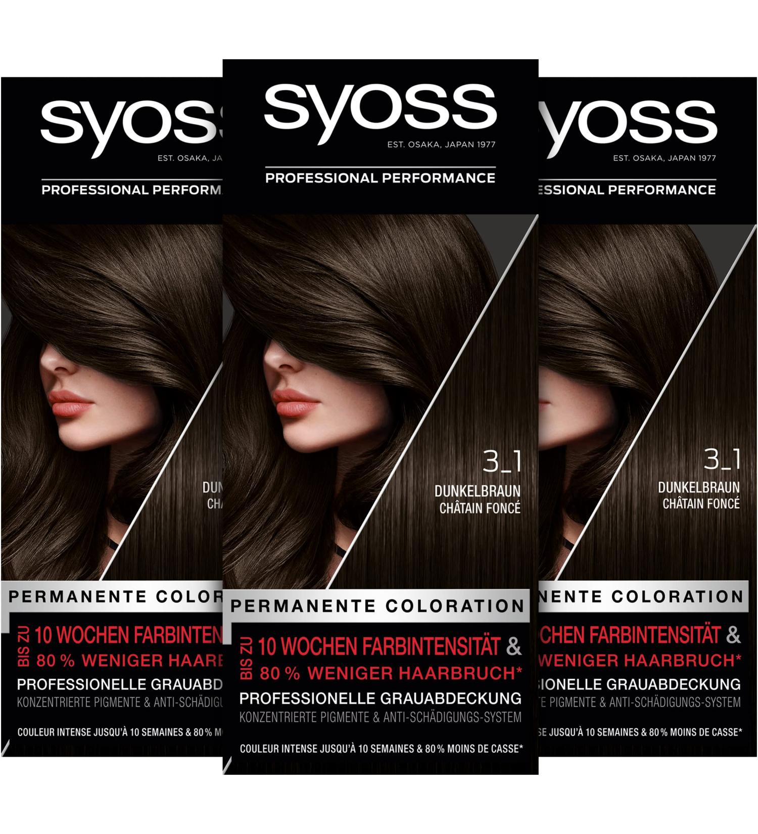 Syoss Color Hair Color 3_1 Dark Brown - 115ml Permanent Dye 10 Weeks Intensity 3 Pack | 70% Less Hair Break - Buy Online on GoSupps.com
