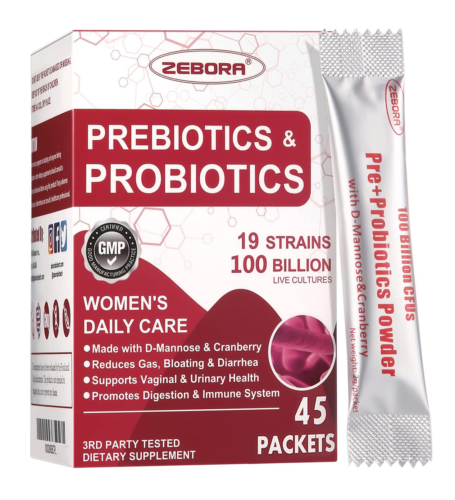 Probiotics for Women 100 Billion CFUs with Prebiotics, D-Mannose, and Cranberry - Ultimate Women's Care for Digestive, Immune, and UT Health Support - 45 Packets - Buy Online on GoSupps.com