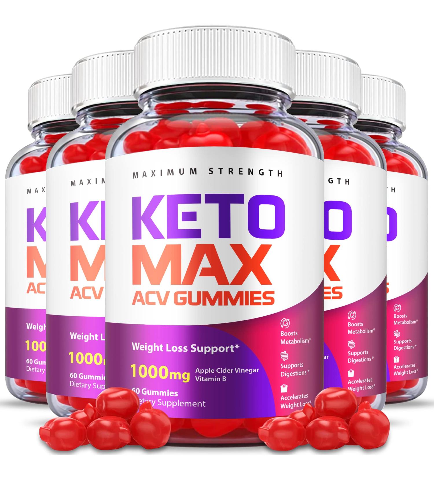 (5 Pack) Keto Max ACV Gummies - 1000mg Apple Cider Vinegar with B12, Beet Root, Pomegranate Juice - Vegan Formula for Keto Diet - 300 Gummies - Buy Online on GoSupps.com
