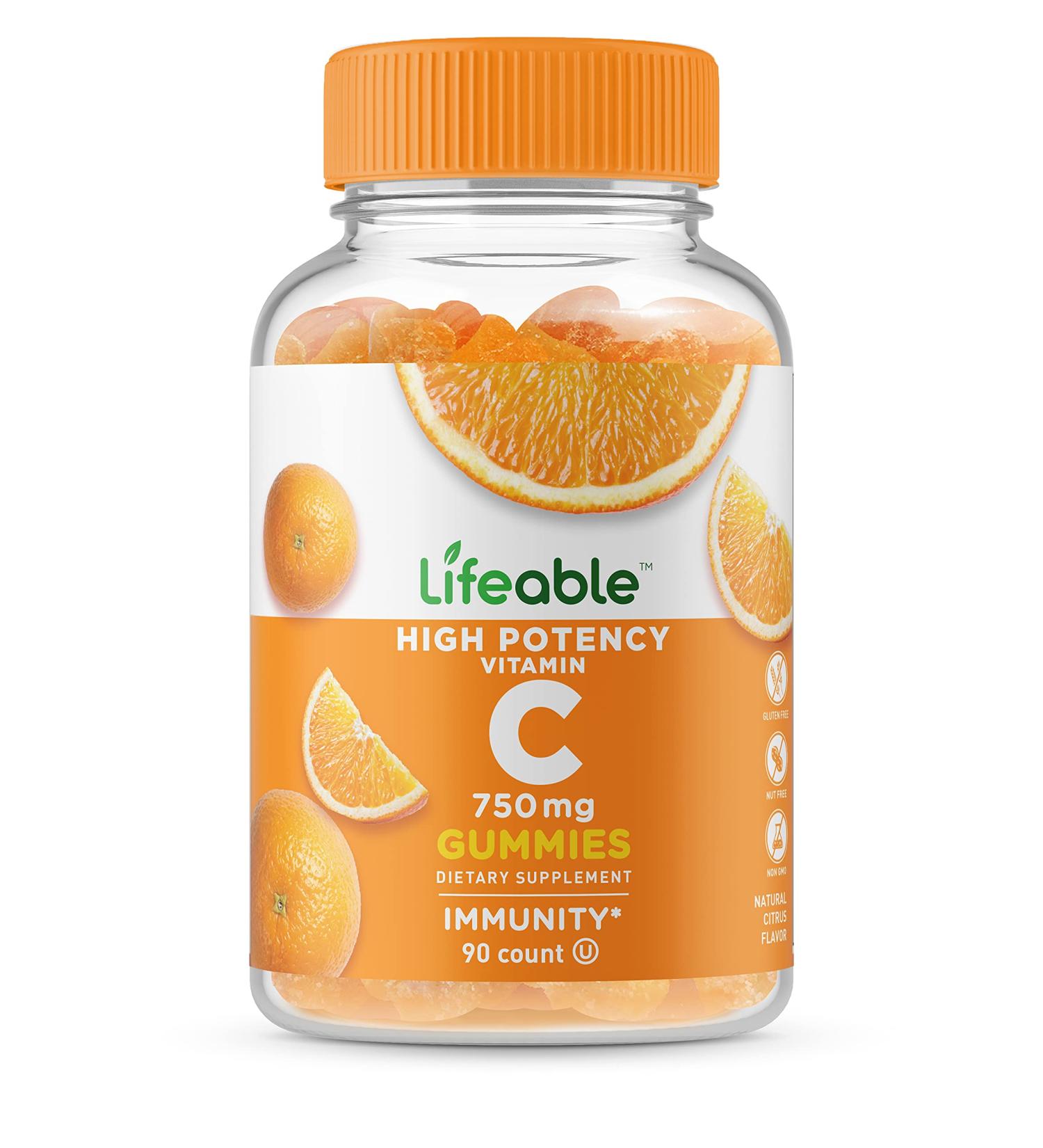 Lifeable Vitamin C 750mg Gummies - Natural Flavor Immune Support Supplement for Adults - 90 Vegetarian GMO-Free Chewables - Buy Online on GoSupps.com