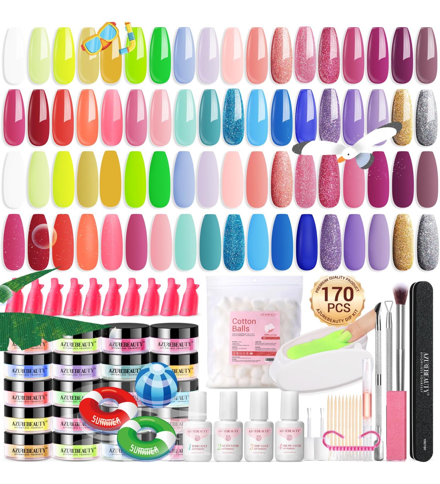 AZUREBEAUTY Summer Dip Powder Nail Kit | 36 Neon Bright Colors - DIY French Nail Art Set with Base Top Coat & Remover - Perfect for Home & Salon Use - Buy Online on GoSupps.com