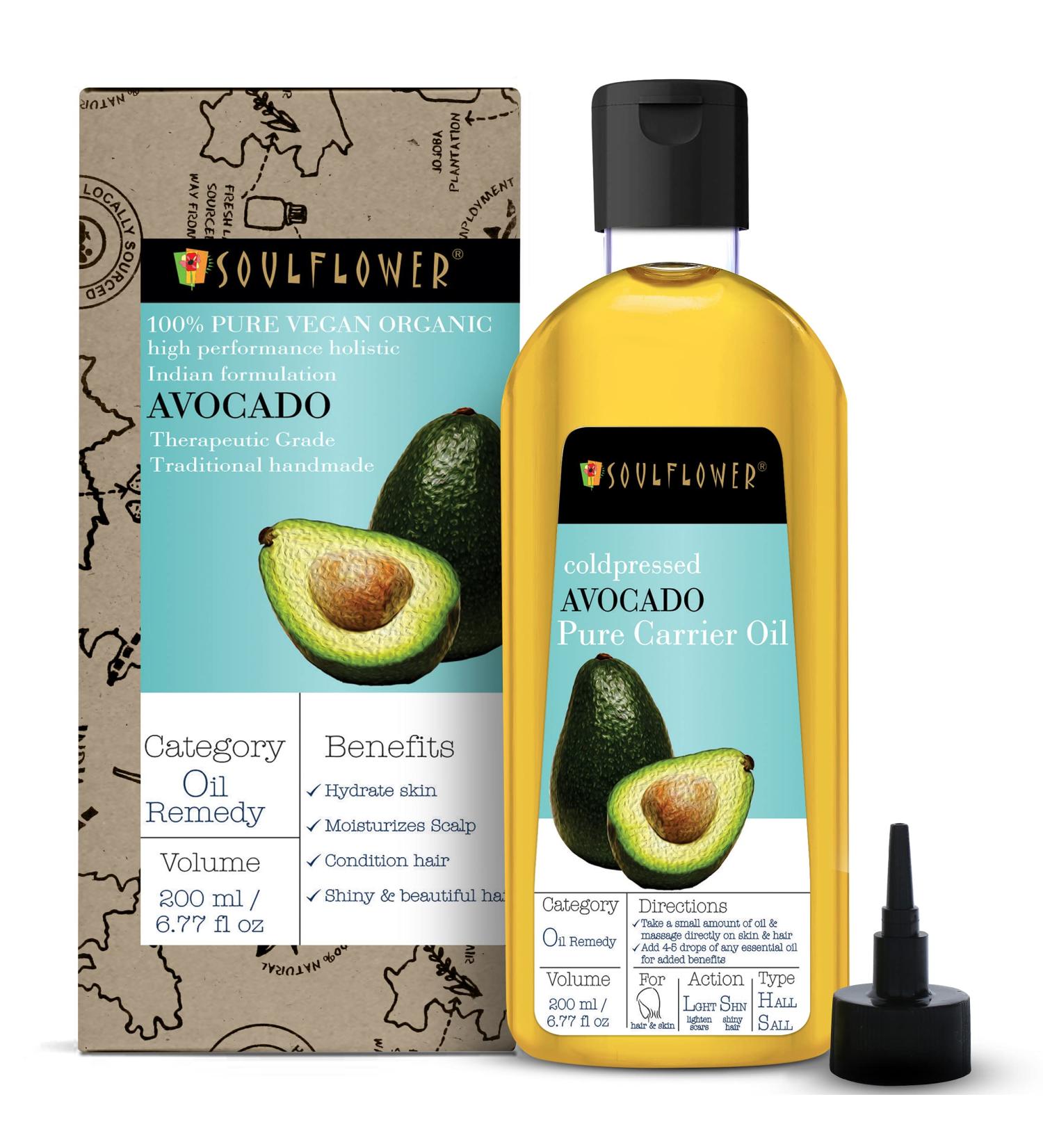 Soulflower Avocado Oil 6.77 Fl Oz - Coldpressed Hair & Skin Moisturizer, Vegan & Cruelty-Free - Paraben, Silicone & Sulfate-Free Formula - 100% Pure Avocado - Shop Now! - Buy Online on GoSupps.com