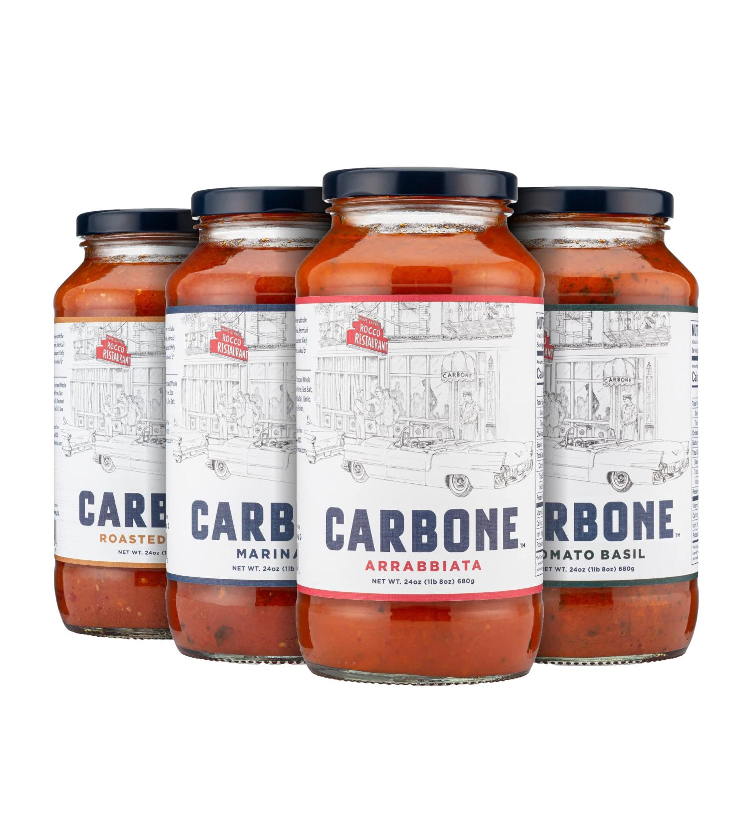 Carbone Pasta Sauce Variety Pack - Arrabbiata, Marinara, Tomato Basil, Roasted Garlic | Fresh & All-Natural Ingredients | Non-GMO, Vegan, Gluten-Free | 24 Fl Oz (Pack of 4) - Buy Online on GoSupps.com