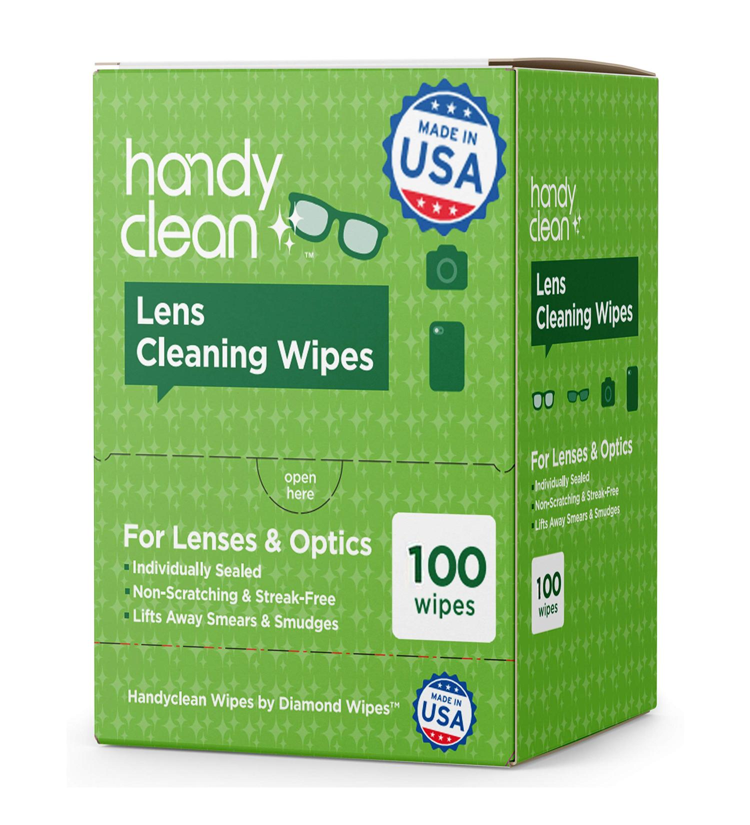 HandyClean Lens and Glass Cleaning Wipes - 100ct Box for Eyeglasses, Cameras, Cell Phones - Quick-Drying Pre-Moistened Wipes - Portable Size for Purses, Pockets, Carry-ons - Buy Online on GoSupps.com