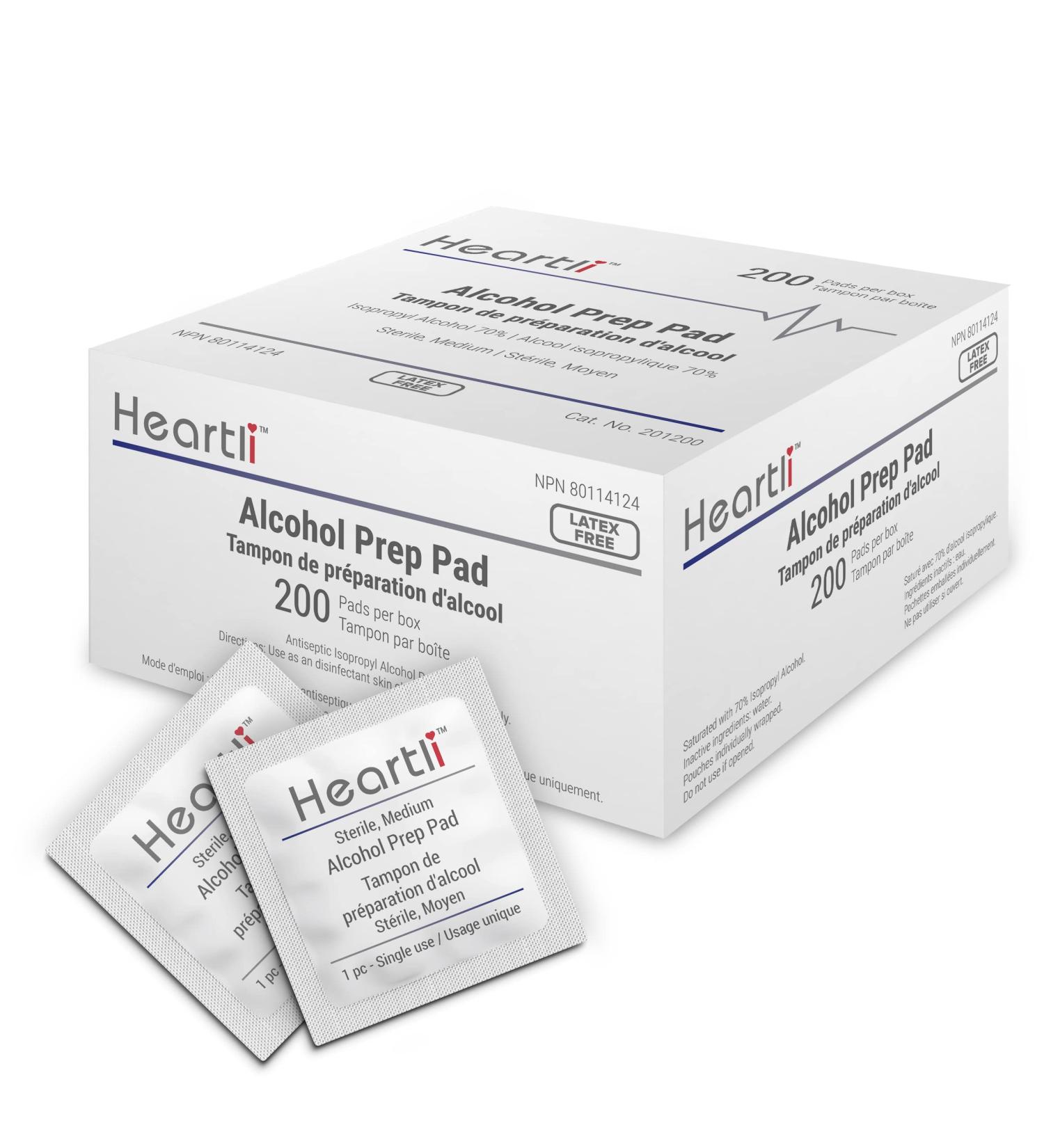 Heartli Alcohol Prep Pads 2-Ply Isopropyl Alcohol 70% Swabs Sterile Thick Cotton Gauze Wipes Individually Wrapped Antiseptic Latex Free Disinfectant Medium 6x3cm - (200 Pads) - Buy Online on GoSupps.com
