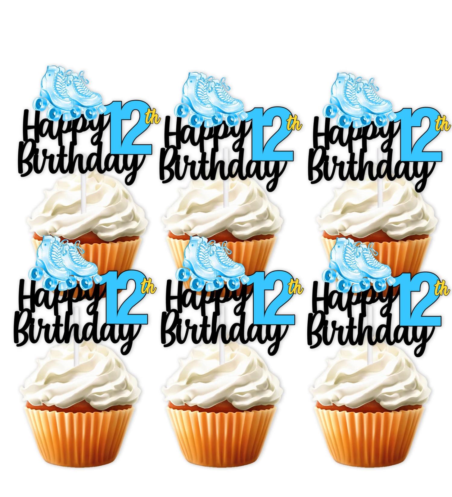 18pcs Blue Glitter Roller Skates Happy Birthday Dessert Cupcake Topper 80s 90s Retro Hip Hop Roller Skating Theme Decor Supplies Boys Girls 12th Happy Birthday Party Decorations - Buy Online on GoSupps.com