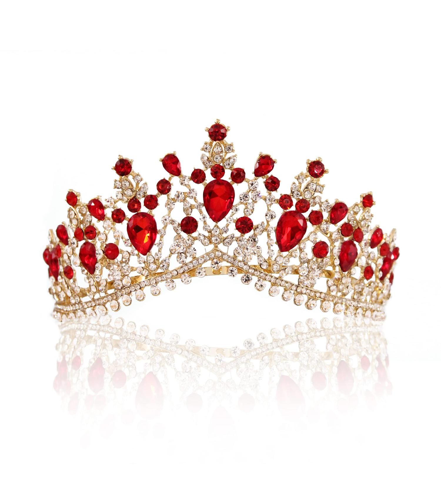 Vintage Baroque Ruby Crown for Brides | Crystal Wedding Hair Accessory - Buy Online on GoSupps.com