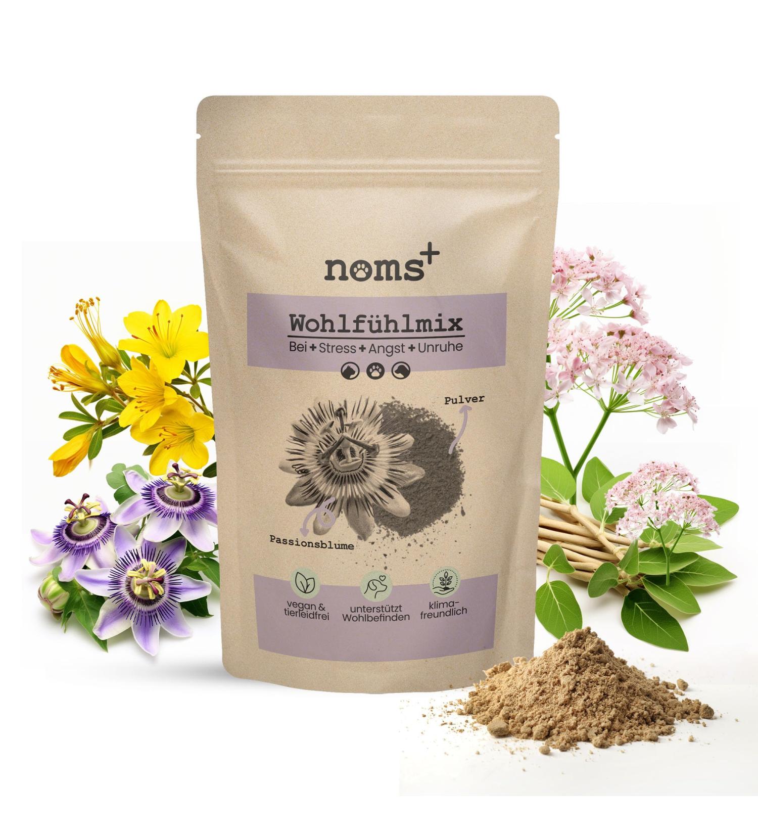 NOMS Feel-Good Mix for Dogs & Cats | Natural Sedative with Hemp Oil & Herbal Relief for Stress Fear & Hyperactivity - Buy Online on GoSupps.com