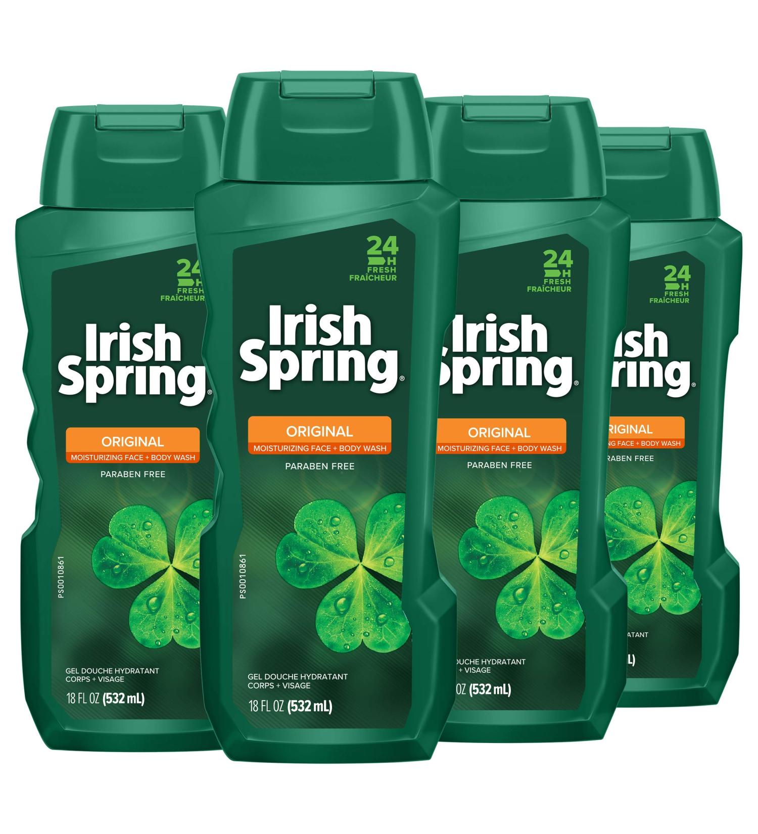 Irish Spring Original Body Wash for Men - 18 Fl Oz, Pack of 4 - Refreshing Cleanliness for Men - Buy Online on GoSupps.com
