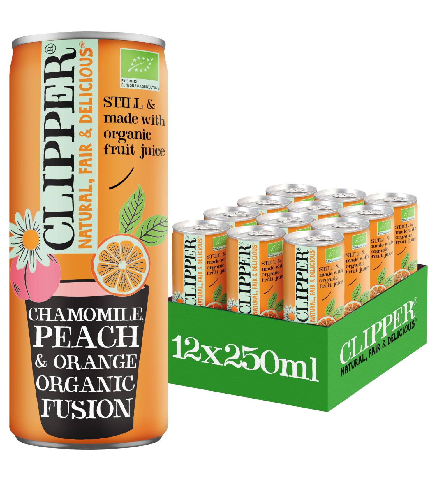 CLIPPER - Organic Refreshing Drink - Chamomile Peach Orange Fusion - No added sugar - 25cl - Pack of 12 Cans - Buy Online on GoSupps.com