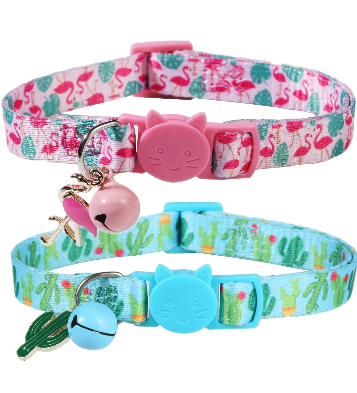 BoomBone Cactus Cat Collar 2-Pack with Bell and Charm - Breakaway Flamingo Kitten Collar - Buy Online on GoSupps.com
