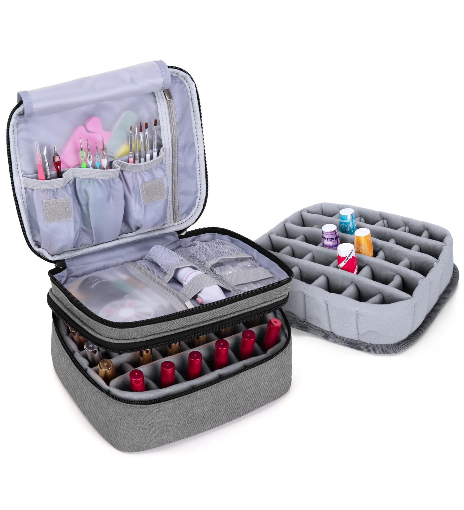 LUXJA Nail Polish Carrying Case - Gray, Double-Layer Organizer for 30 Bottles (15ml), Manicure Set Bag - (Bag Only) - Buy Online on GoSupps.com