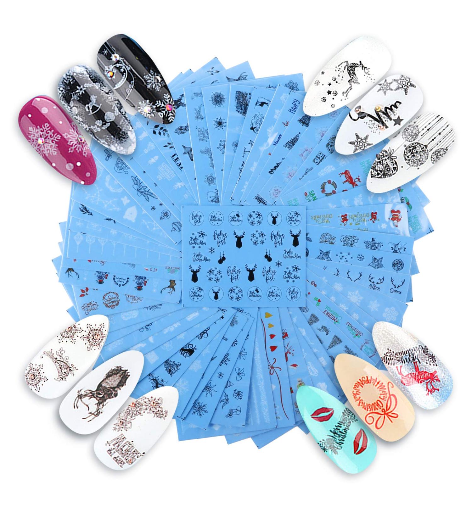48 Sheets Christmas Water Transfer Nail Art Stickers Women Nail Decals for Gel Nails Butterflies Santa Claus Christmas Tree Elk Snowflakes - Buy Online on GoSupps.com