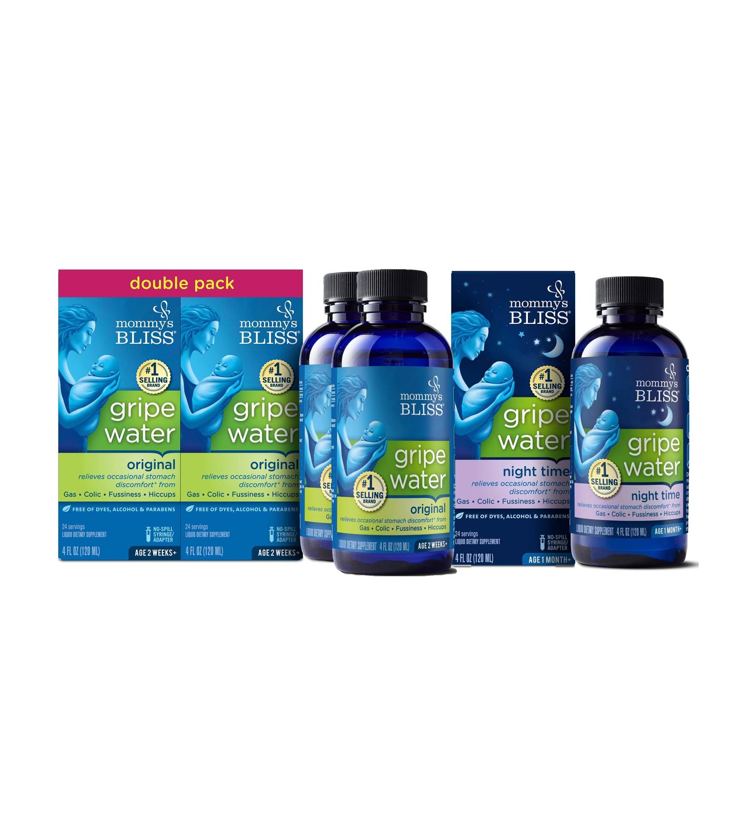 Mommy's Bliss Gripe Water Original & Night Time Combo Pack - 4 Fl Oz (Pack of 2 & Pack of 3) - Soothing Relief for Babies - Buy Online on GoSupps.com