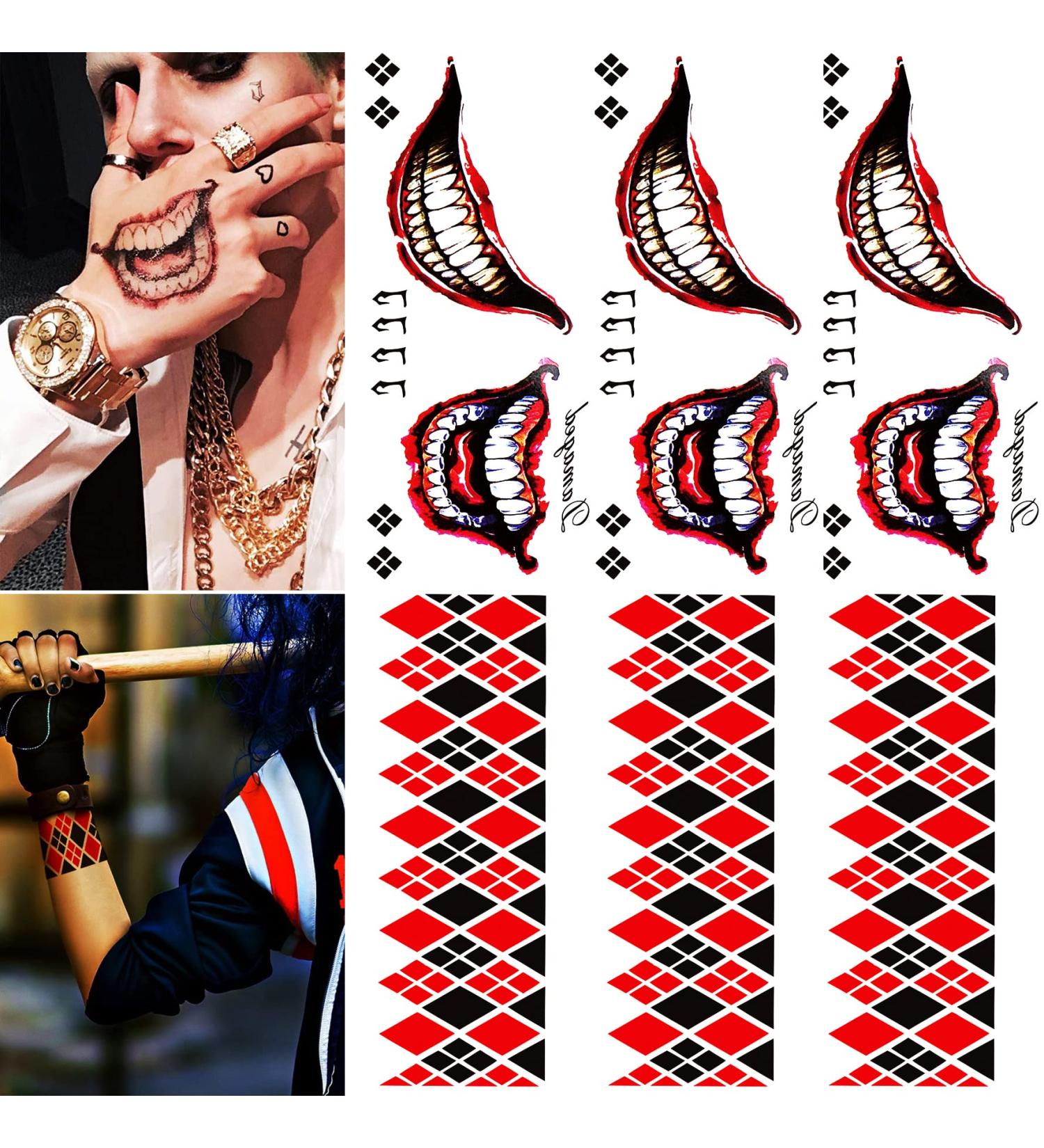 Halloween Tattoos for Costume: 6 Sheets Full Body Arm Temporary Funny Mouth Fake Tattoos for Men Women Kids - Perfect for Cosplay, Accessories, and Parties - 3.7'' x 8.2'' - QUN6D - Buy Online on GoSupps.com