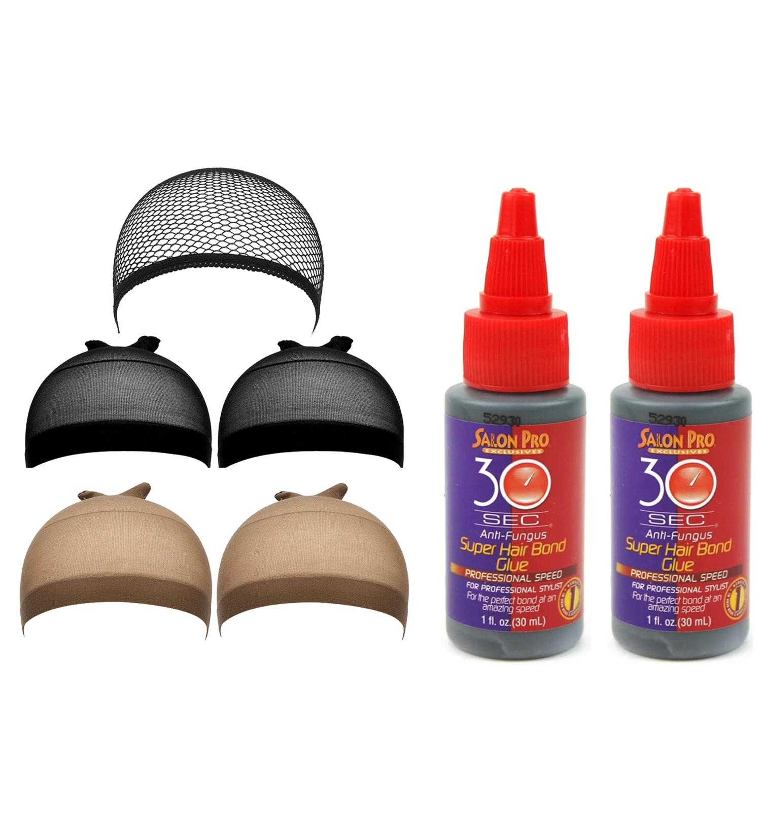 IGS 5 Pack Wig Caps & Bonding Glue Kit - Black Mesh & Brown Cap with Salon Pro Adhesive - Buy Online on GoSupps.com