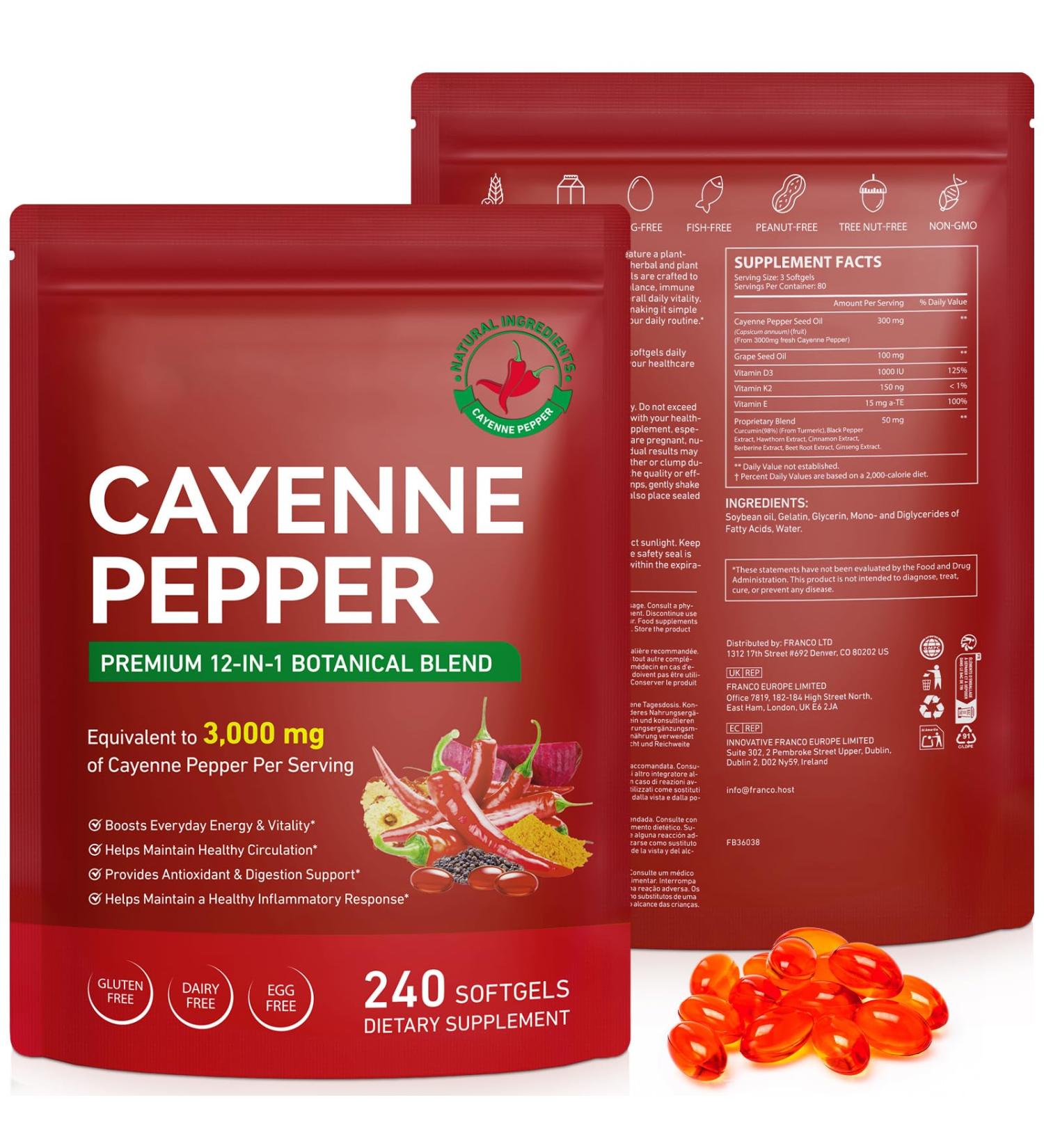 Valleylux Cayenne Pepper Softgels | 240 Count for 80 Days | with Grape Seed Hawthorn Beetroot & Vitamin D3+K2 | Supports Cardiovascular & Antioxidant Health - Buy Online on GoSupps.com