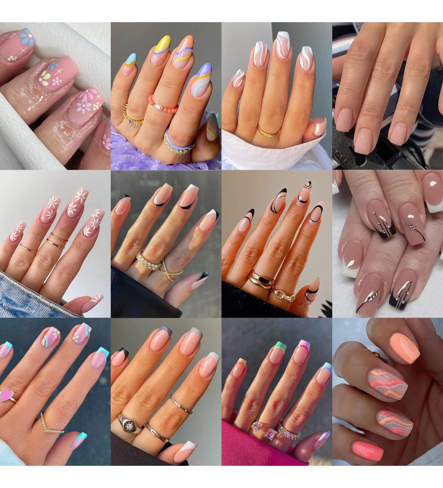 12 Packs (288 Pcs) Misssix Press On Nails Set - Almond & Square False Nails with Nail Glue - Medium & Short Fake Nails for Women - Buy Online on GoSupps.com