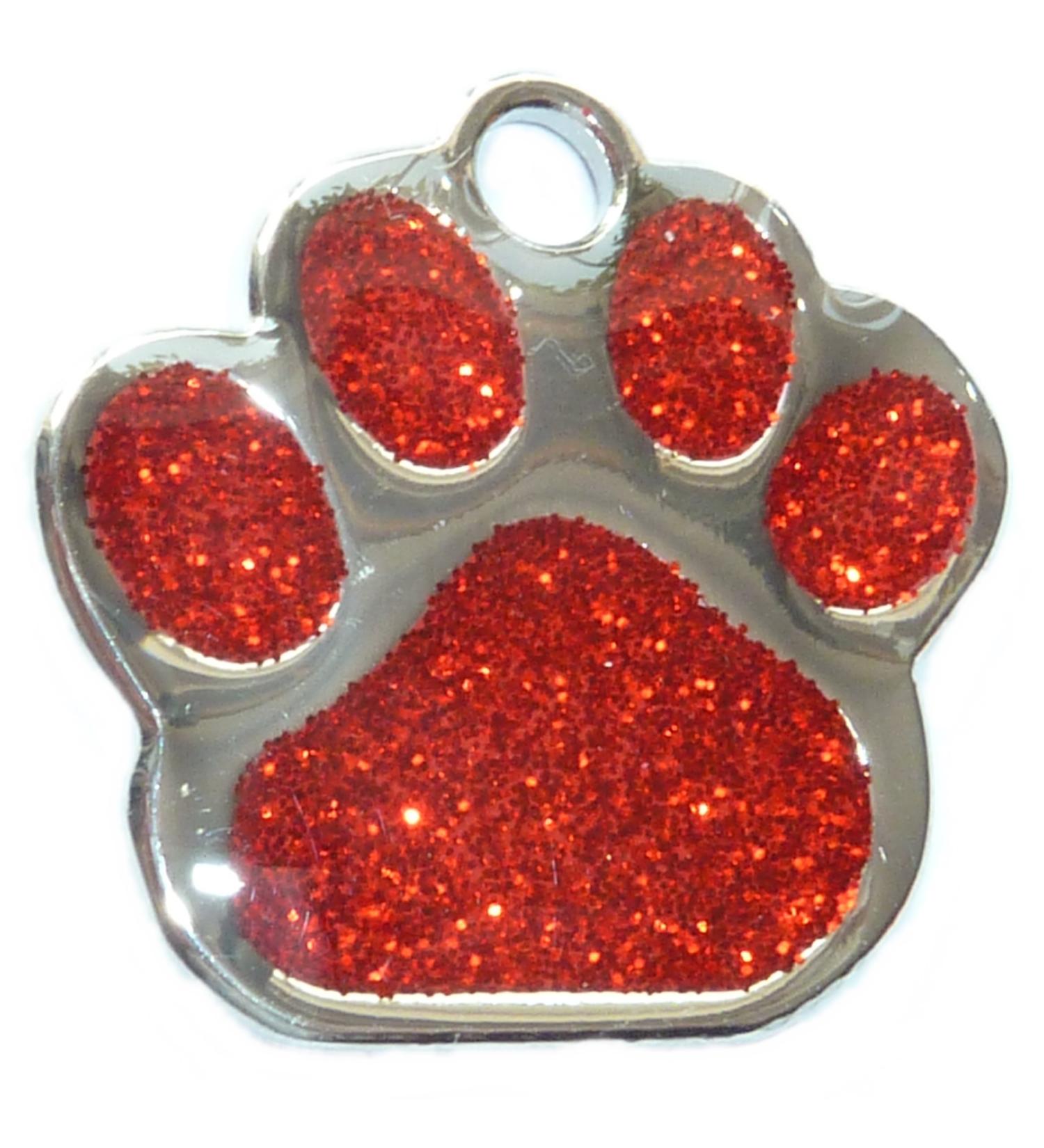 Quality Red 27mm Glitter Paw Design Pet Id Tag Dog Cat Free Engraving and P&P