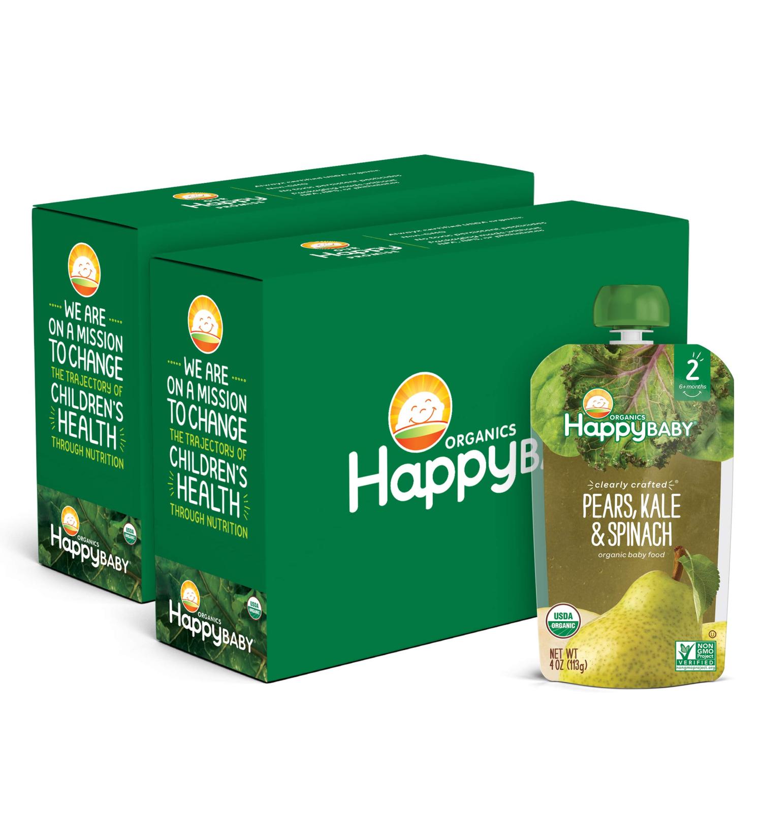 Happy Baby Organics Stage 2 Baby Food Pears, Kale & Spinach 4oz Pouch (Pack of 16) - Organic Baby Food - Buy Online on GoSupps.com