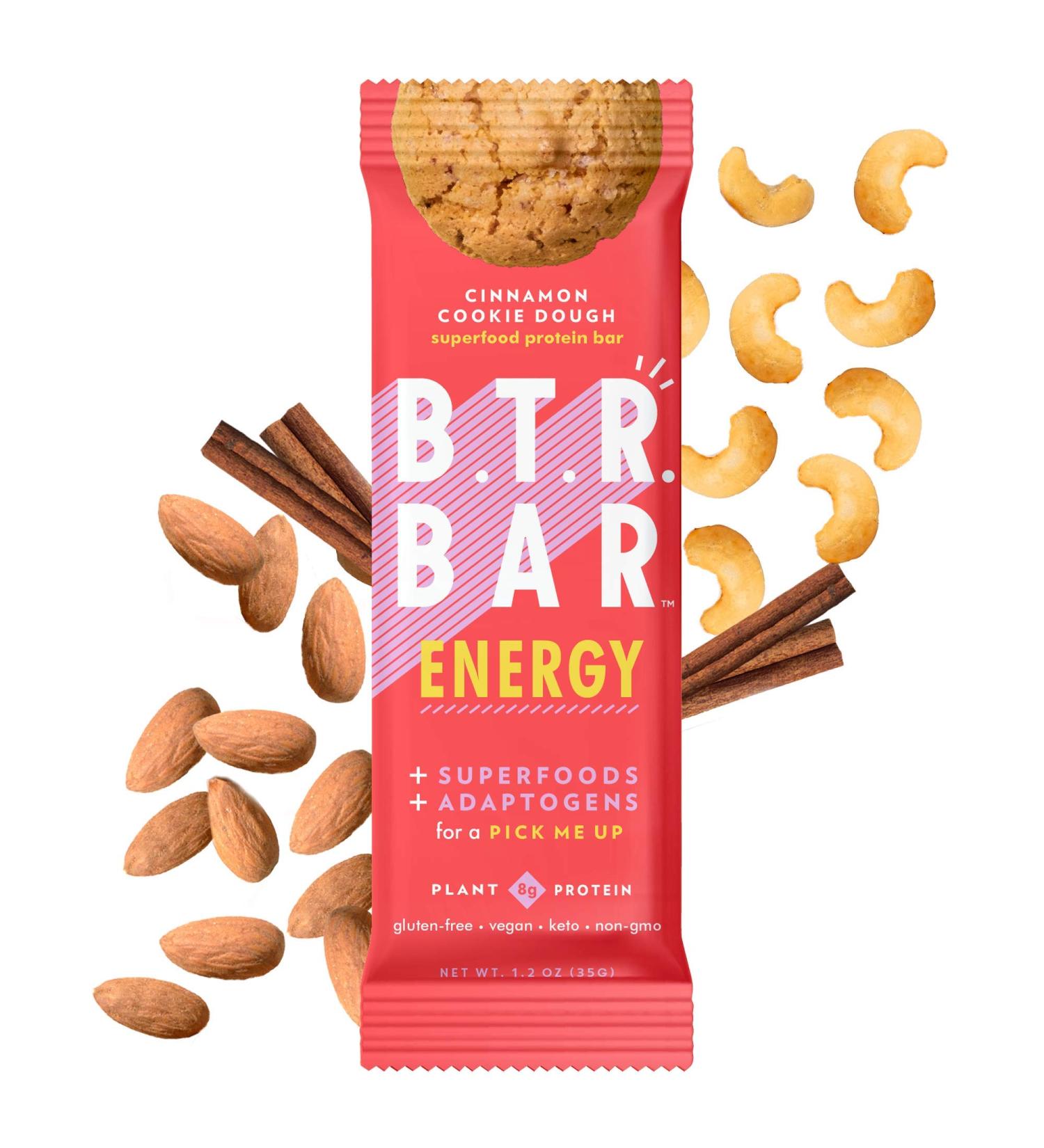 B.T.R. Bar Superfood Keto Protein Bars - Plant Based Vegan Protein - Low Carb & Calorie - Gluten Free - No Sugar Alcohols - Cinnamon Cookie Dough ENERGY (12 Pack) - Buy Online on GoSupps.com