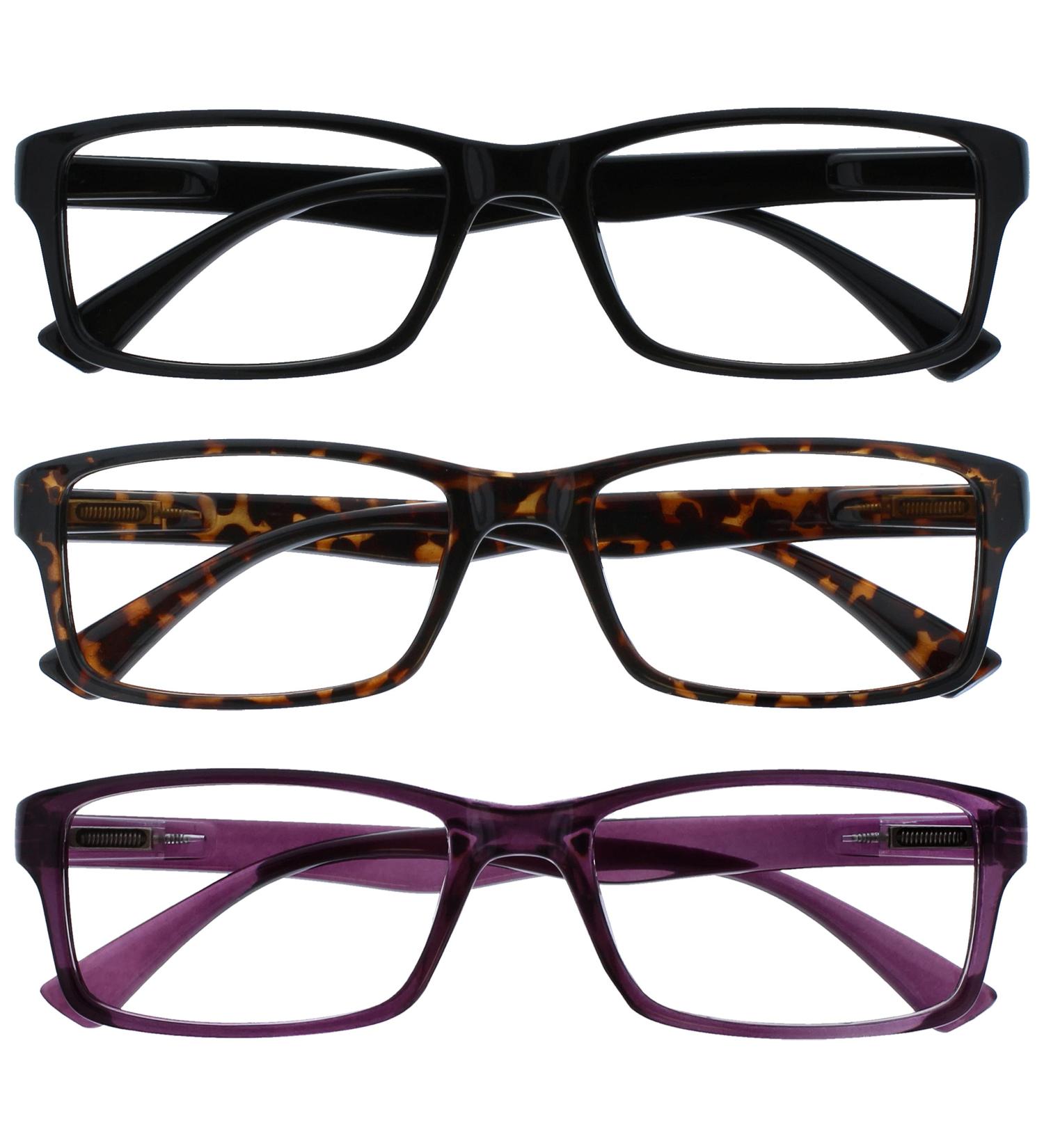 3-Pack Reading Glasses for Men & Women - Black Brown Purple +3.50 Diopters - UV Protection - Buy Online on GoSupps.com
