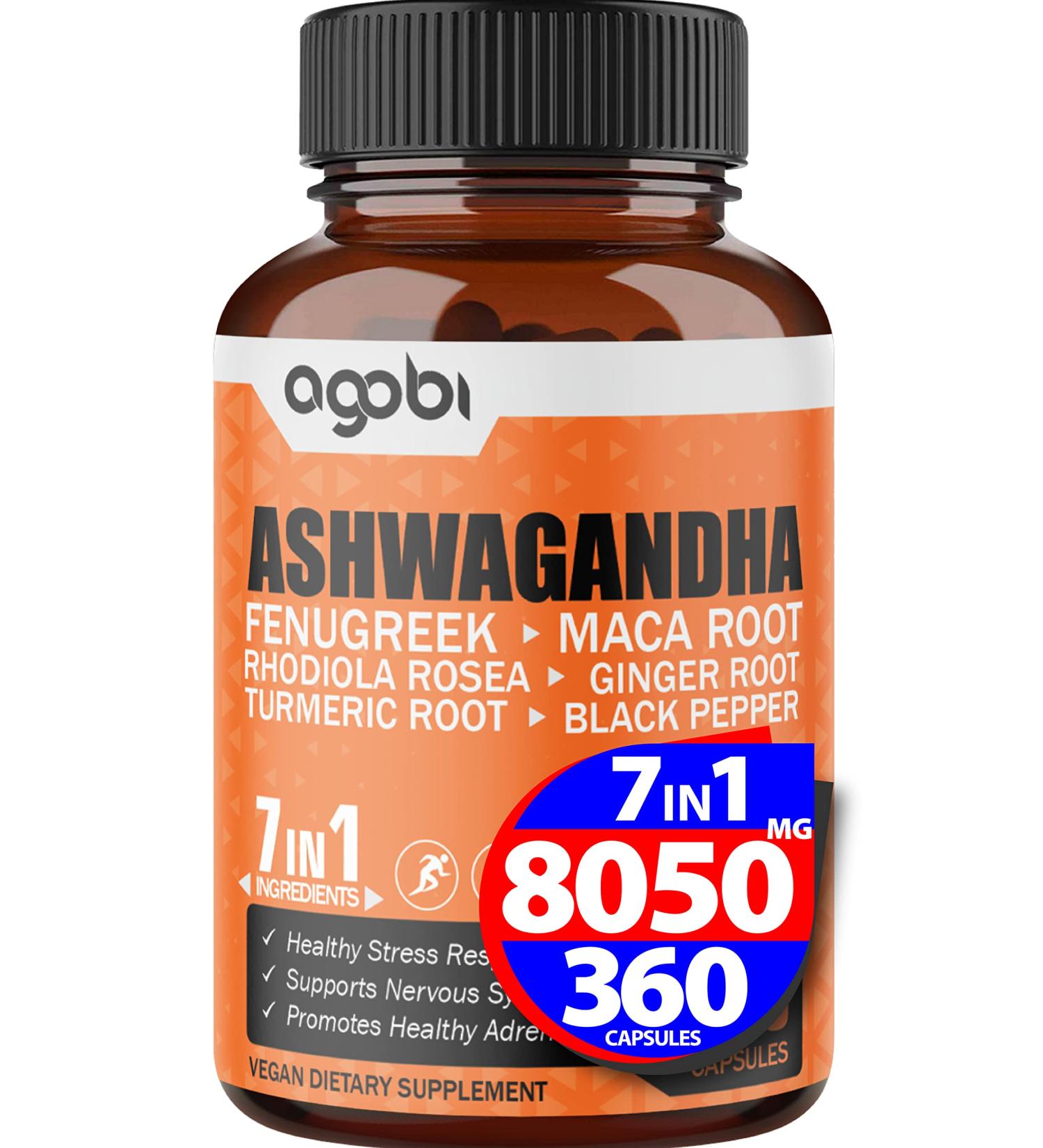 1 Year Supply Ashwagandha Supplement 8050mg with Fenugreek, Maca, Turmeric & More - Mood, Strength, Energy Support - 360 Caps - Buy Online on GoSupps.com