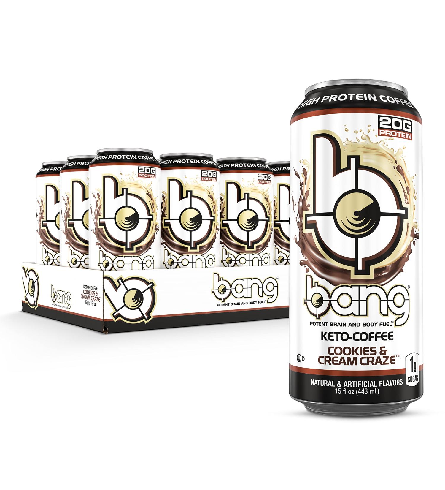 BANG Cookies and Cream Keto Coffee Energy Drink 15 Fl Oz (Pack of 12) - 20g Protein - Coffee Cookies & Cream - Packaging May Vary - Buy Online on GoSupps.com