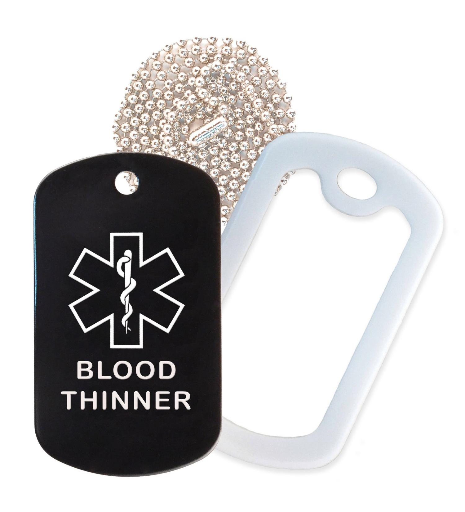 Blood Thinner Medical Alert ID Necklace - 30 USA Chain Black Tag & White Silencer - 154 Color Options - Buy Online on GoSupps.com