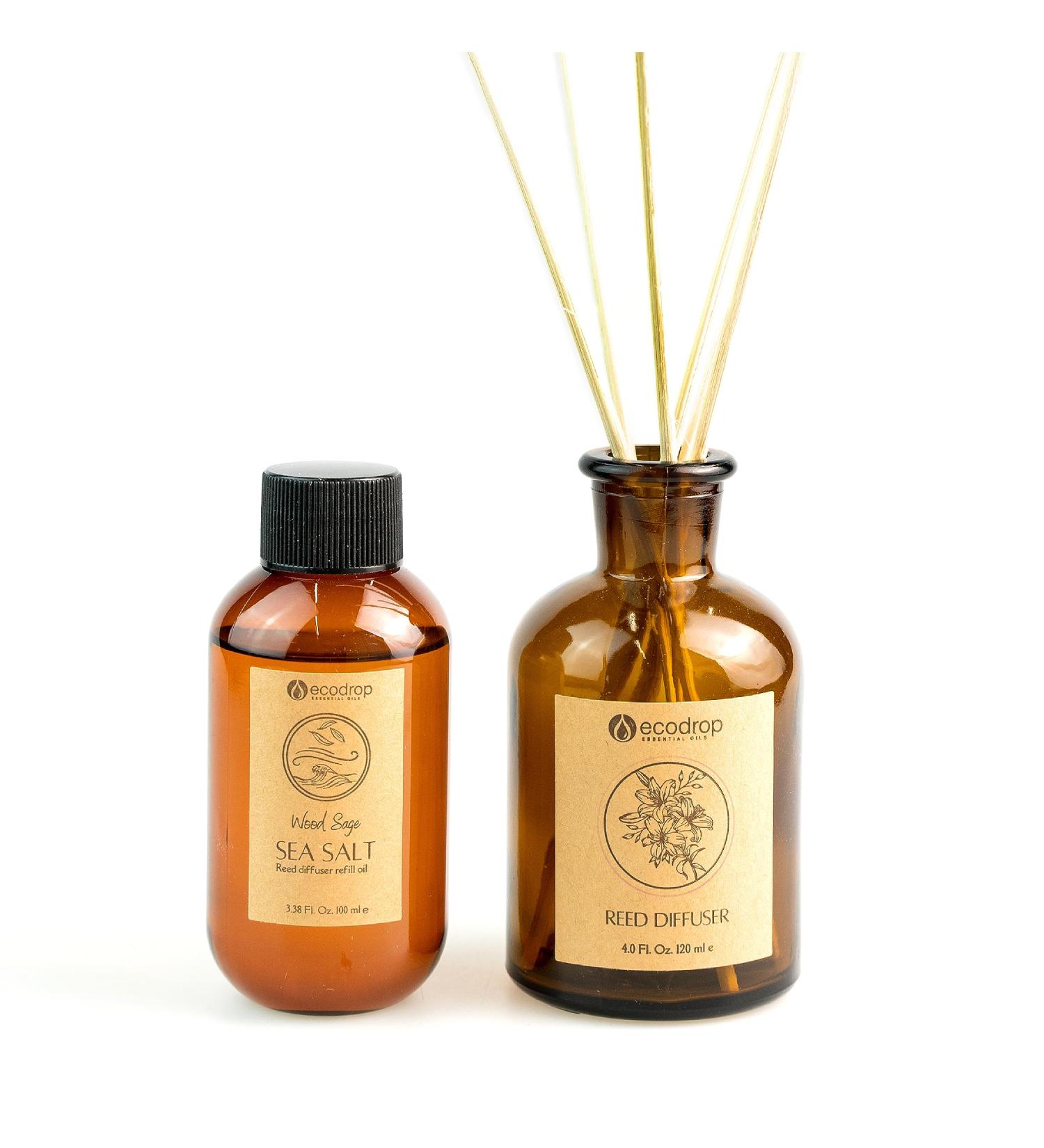 Ecodrop Wood Sage & Sea Salt Diffuser - 100ml | Fresh & Salty Aromatherapy Fragrance in Glass Bottle | Home & Office Spa Gift - Buy Online on GoSupps.com