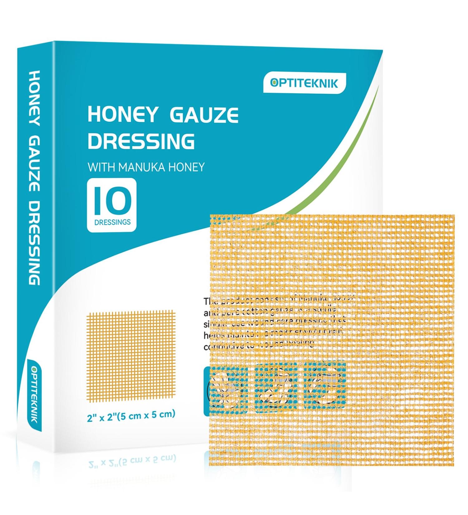 Manuka Honey Gauze Dressing - 2x2 Pack of 10 | Wound Care Bandages for Cuts Scalds & Burns | Premium Wound Dressing Products - Buy Online on GoSupps.com