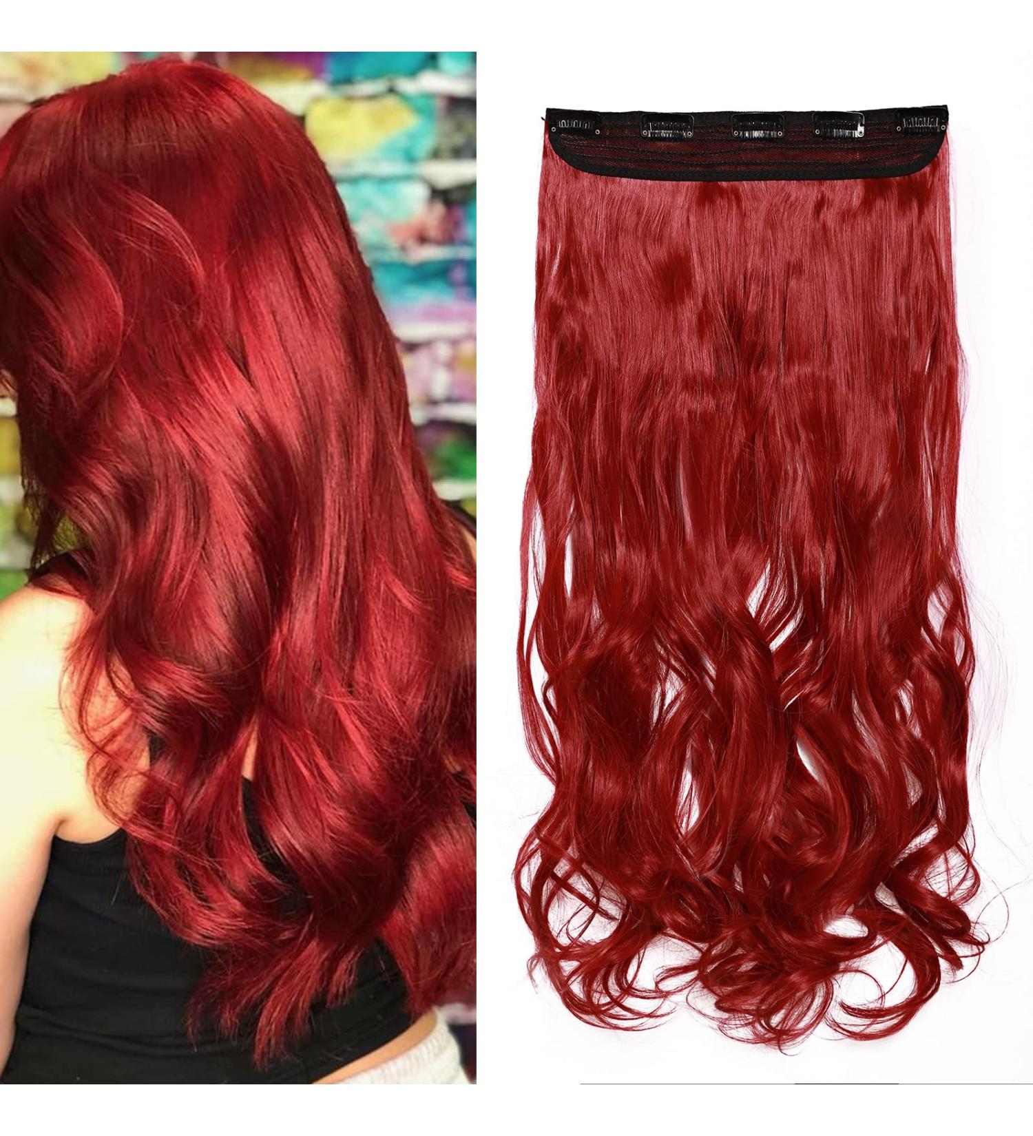 S-noilite 24 Dark Red Curly Wavy Clip-in Hair Extensions - Half Head 5 Clips Hairpiece - Buy Online on GoSupps.com