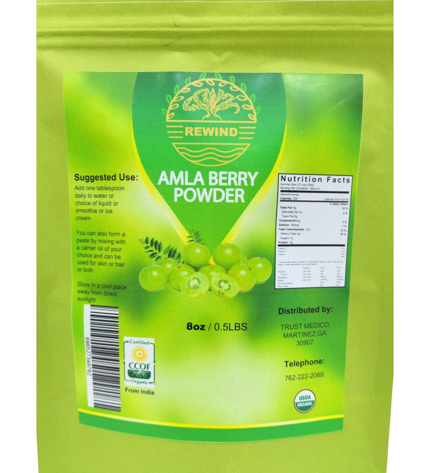 Organic Amla Powder (Amalaki) - 100% Raw Pure Indian Gooseberry - Rewind With Nature Organics - Buy Online on GoSupps.com