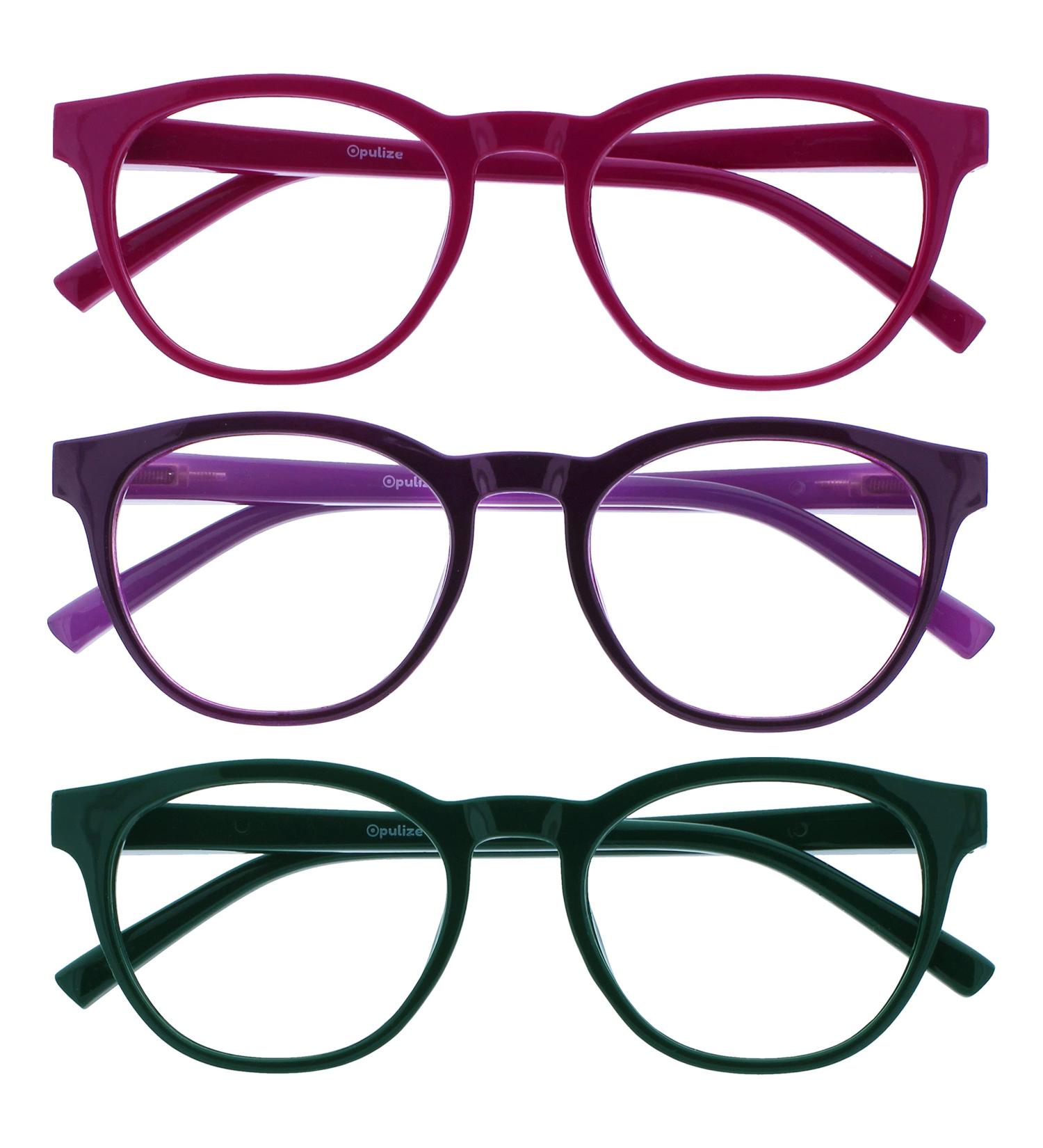 Opulize Blu Reading Glasses 3-Pack | Blue Light Filter | Free Shipping | +1.50 Diopters - Pink Purple Green - Buy Online on GoSupps.com
