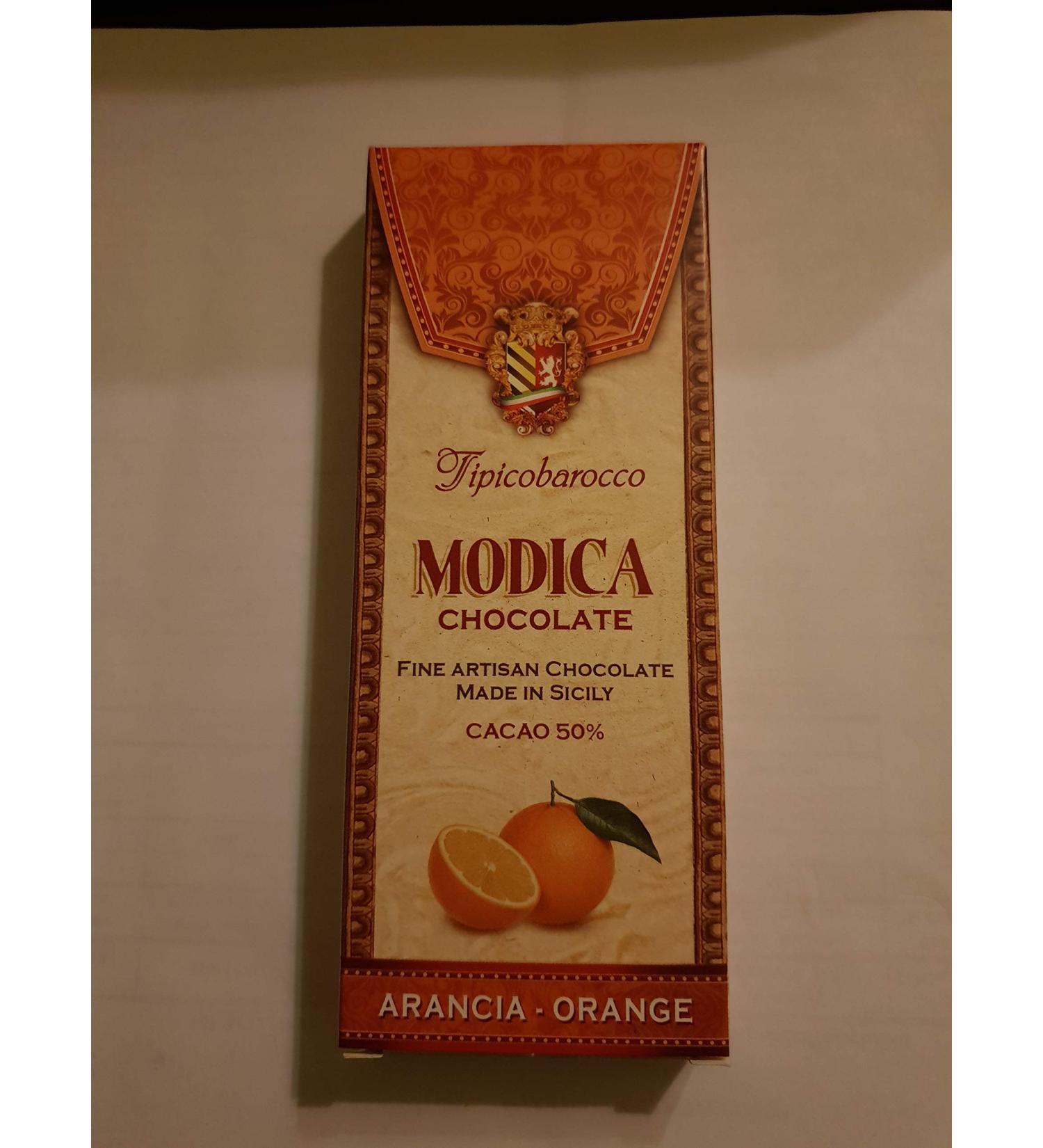 Modica chocolate available in different sizes 100g Orange