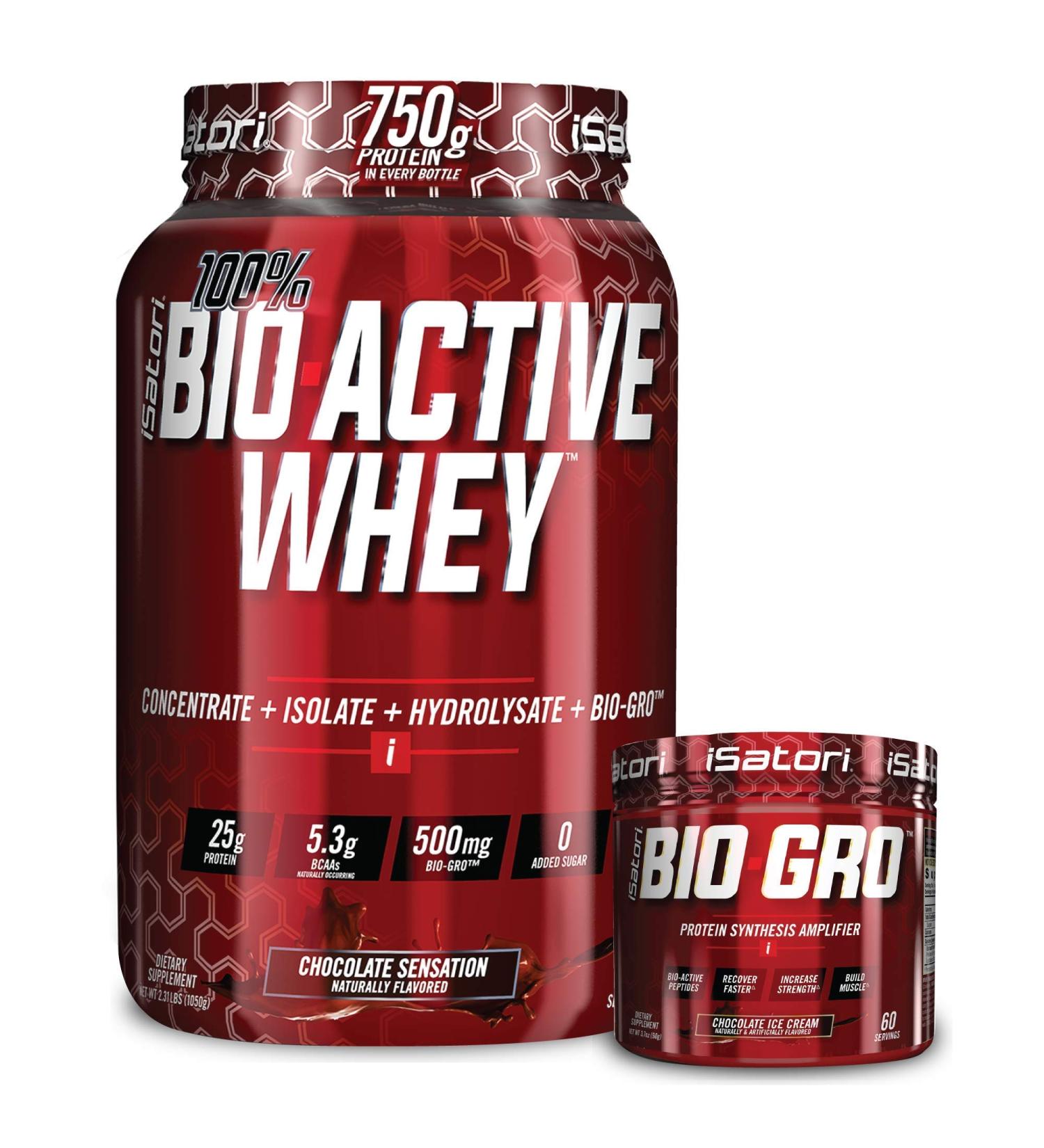 iSatori Bio-GRO Chocolate Ice Cream (60 Servings) & Bio-Active Whey Protein Powder Chocolate Sensation (30 Servings) - Buy Online on GoSupps.com