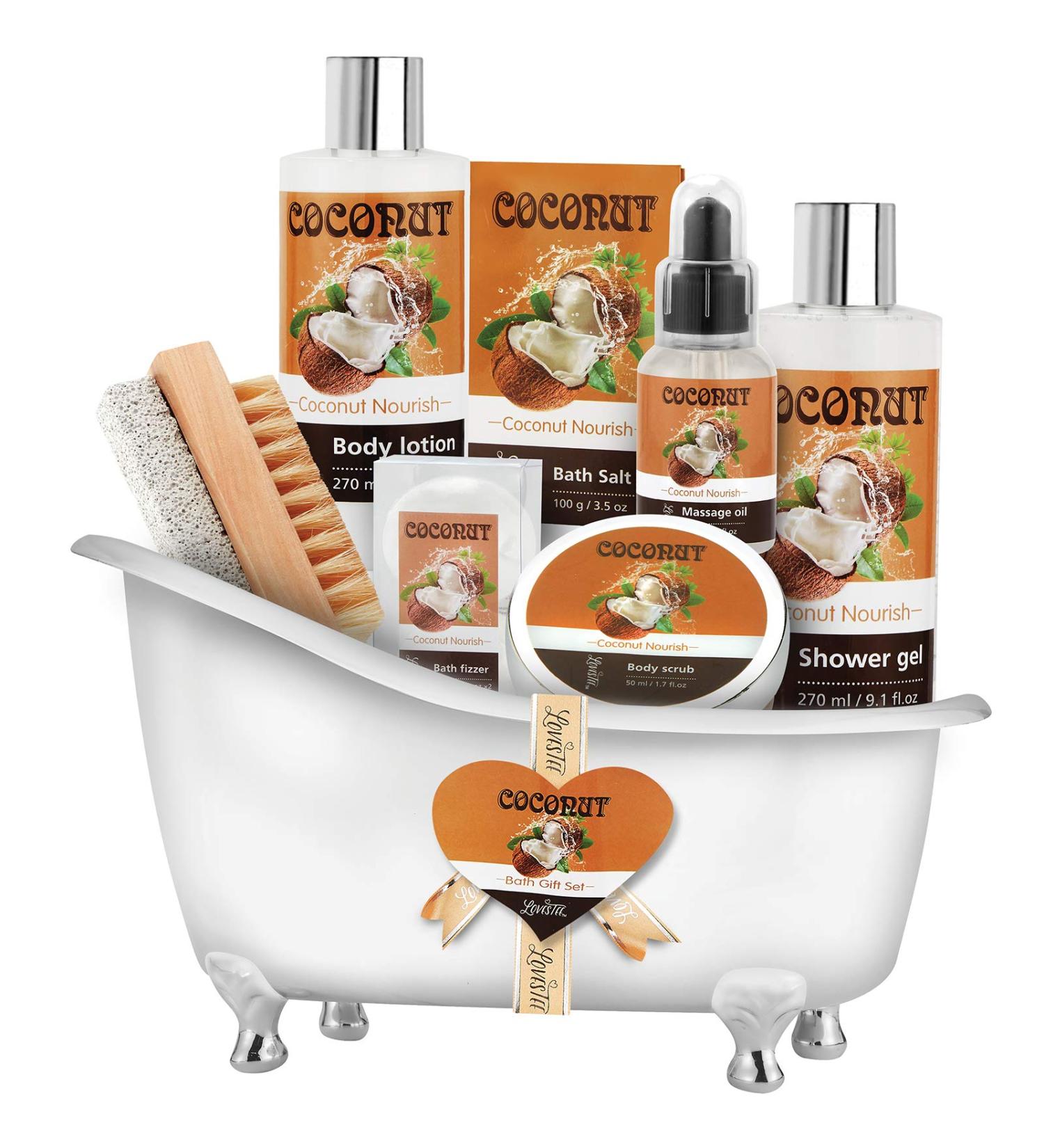 Relaxing Spa Gift Baskets for Women - Ultimate Coconut Bath & Body Set | Perfect Gift for Mom - Bath Bombs Massage Oil Scrub & More - Buy Online on GoSupps.com