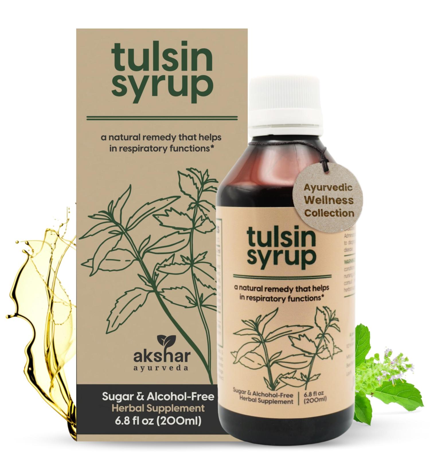 AKSHAR Ayurveda - Tulsin Syrup, Natural Cough Syrup with Licorice, Ginger, Turmeric, Basil, Malabar Nut - Respiratory Lung Health Supplements, Mucus Relief & Bronchial Wellness Syrup (1 Pack) - Buy Online on GoSupps.com