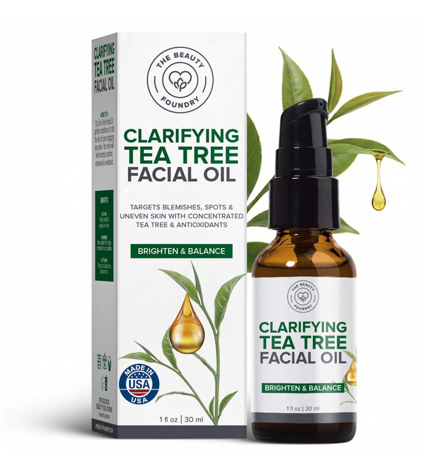 Beauty Foundry Clarifying Tea Tree Facial Oil Targets Acne and Uneven Skin Tone Antioxidant-Rich Beauty Oil 1-fl oz/30ml (1 Pack) - Buy Online on GoSupps.com