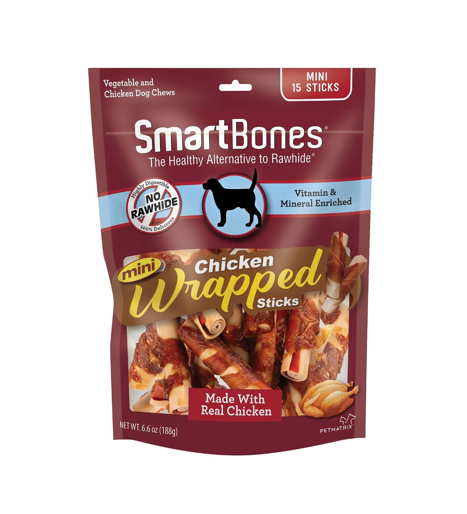 SmartBones Chicken-Wrapped Sticks - Rawhide-Free Chew with Real Chicken & Vegetables - Mini Chicken 15 Count - Buy Online on GoSupps.com
